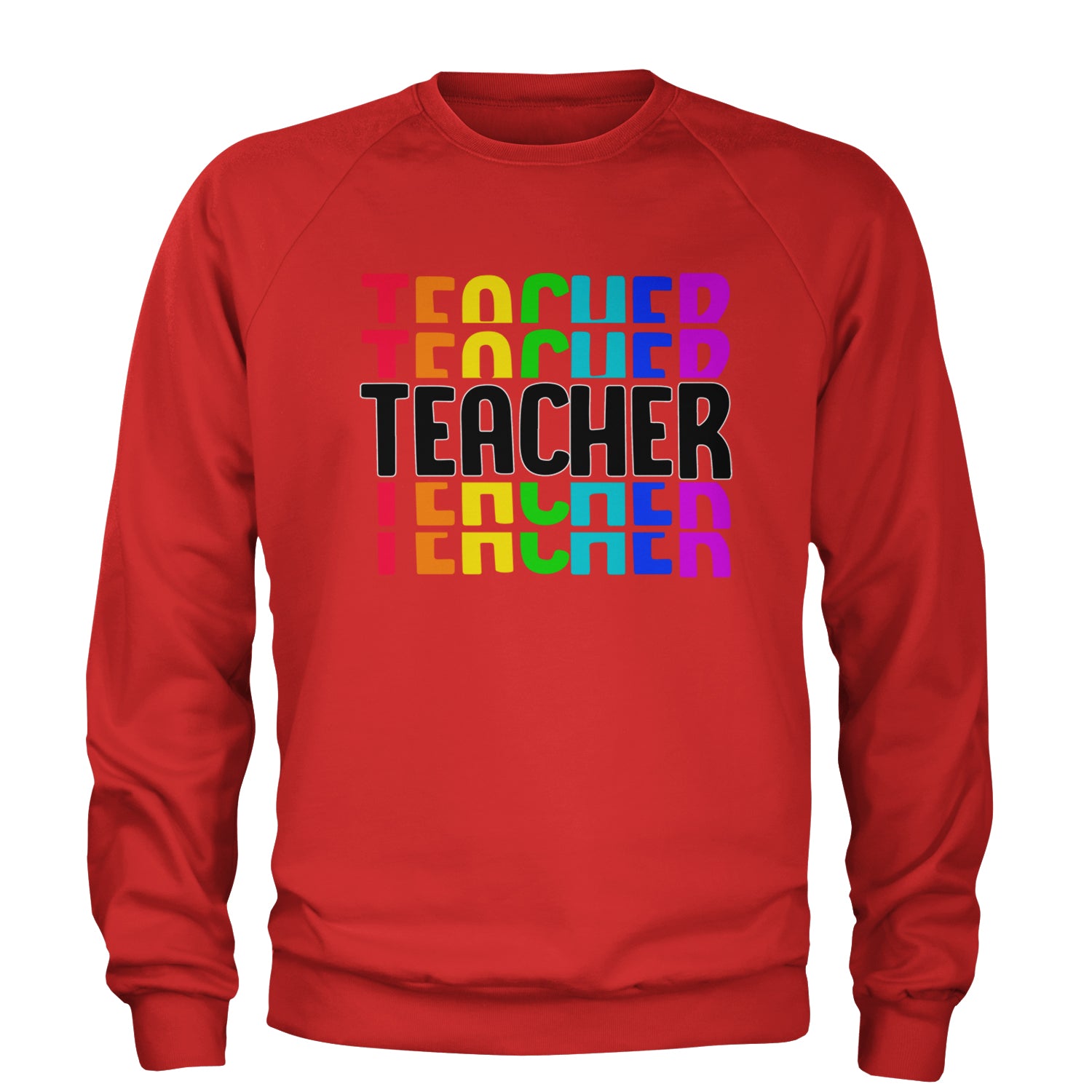 Teacher Repeated Rainbow Pattern Adult Crewneck Sweatshirt Red