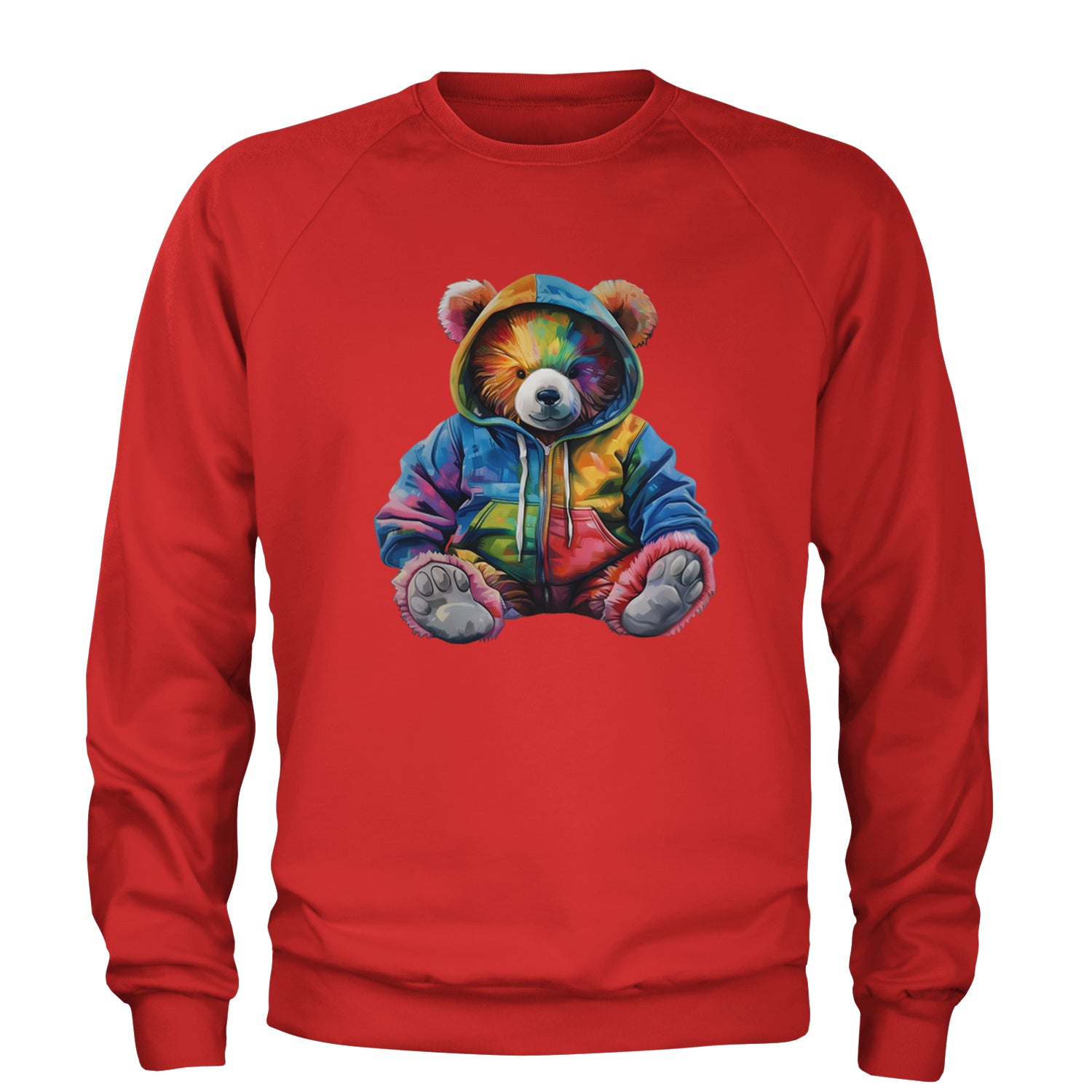 Rainbow Streetwear Urban Graffiti Bear Adult Crewneck Sweatshirt Red