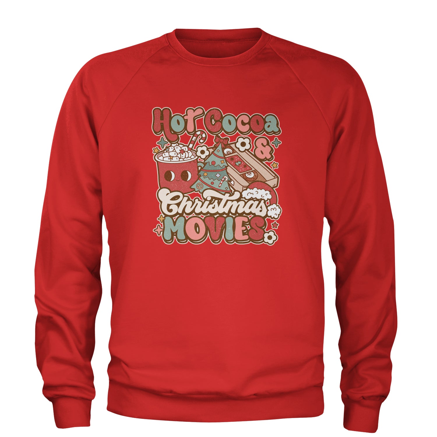 Hot Cocoa And Christmas Movies Holiday Adult Crewneck Sweatshirt Red