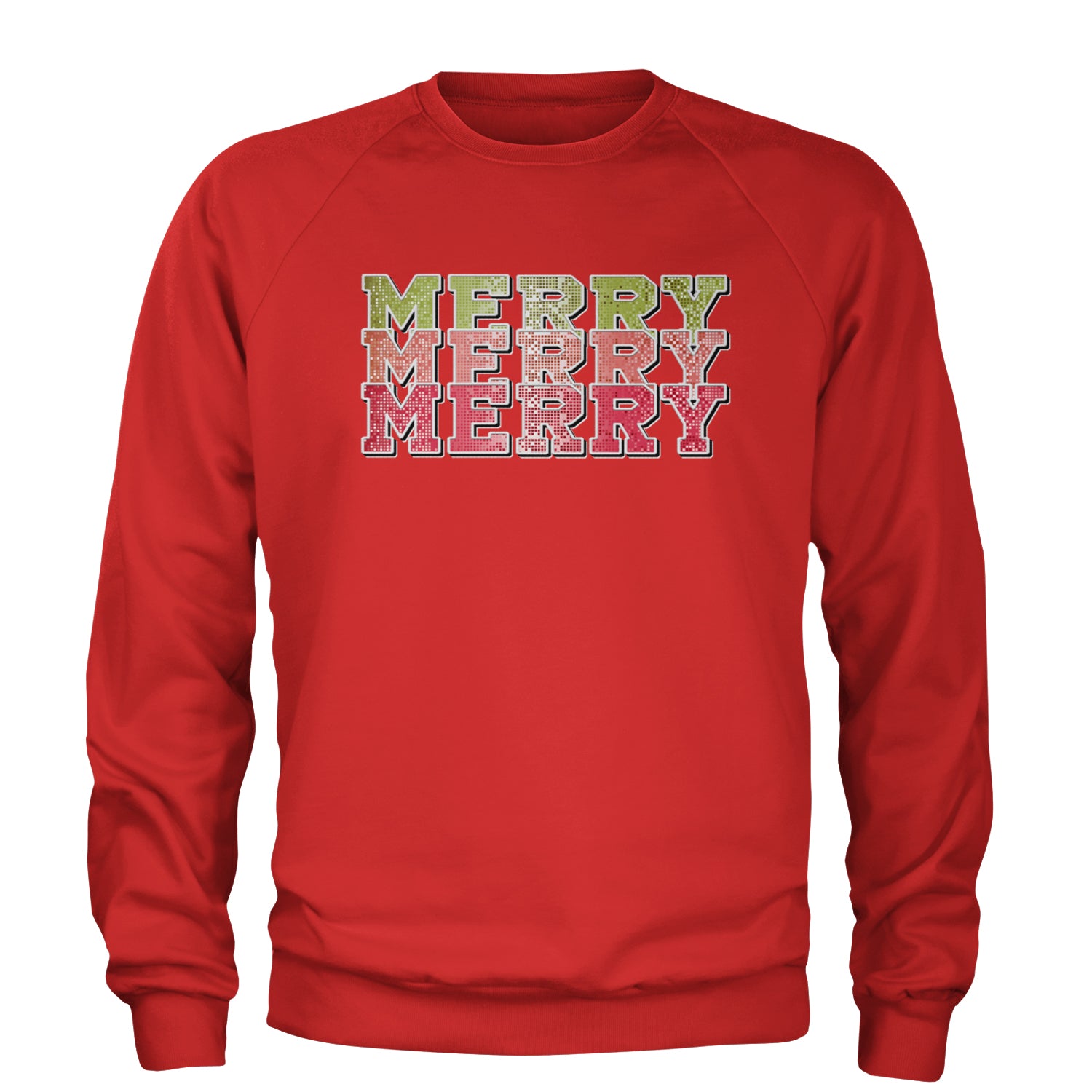 Merry Merry Merry Faux Sequins Adult Crewneck Sweatshirt Red