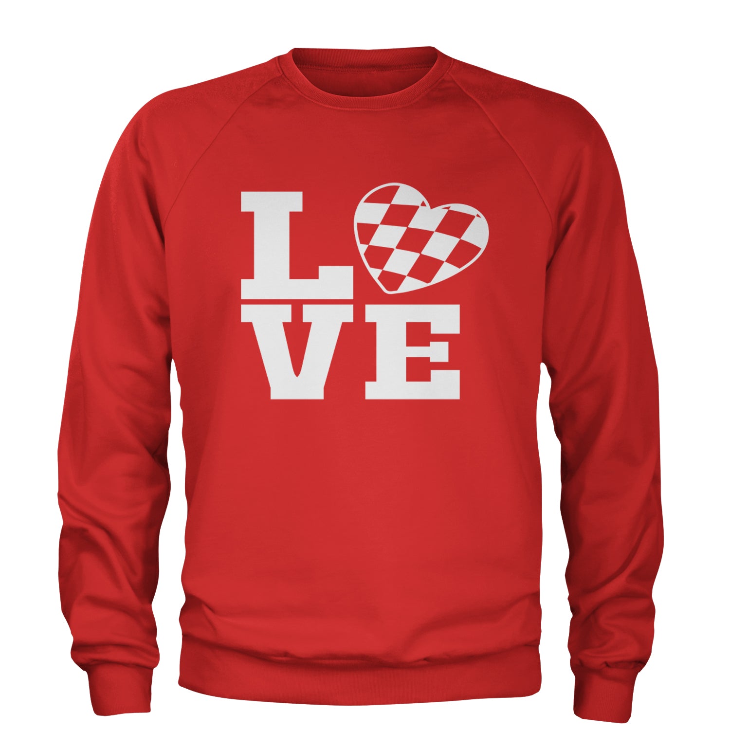 Love Racing Checkered Flag Heart Adult Crewneck Sweatshirt Red