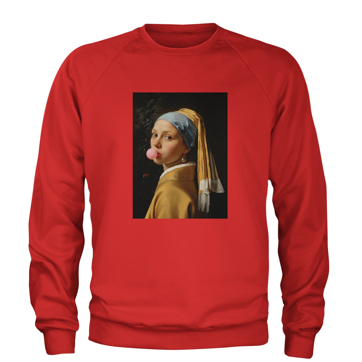 Girl with a Pearl Earring Bubble Gum Contemporary Art Adult Crewneck Sweatshirt Red