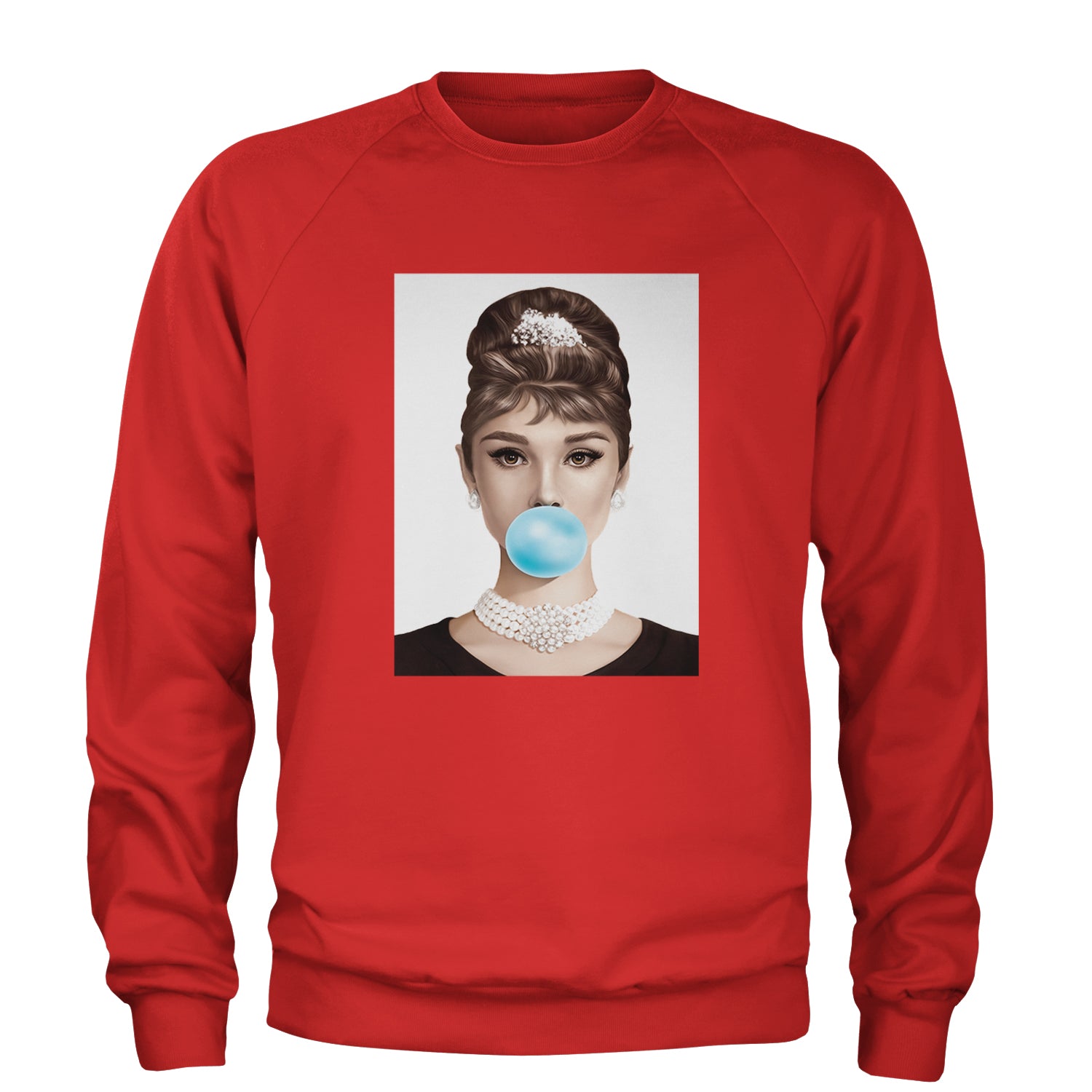 Audrey Hepburn Chewing Bubble Gum American Icon Adult Crewneck Sweatshirt Red