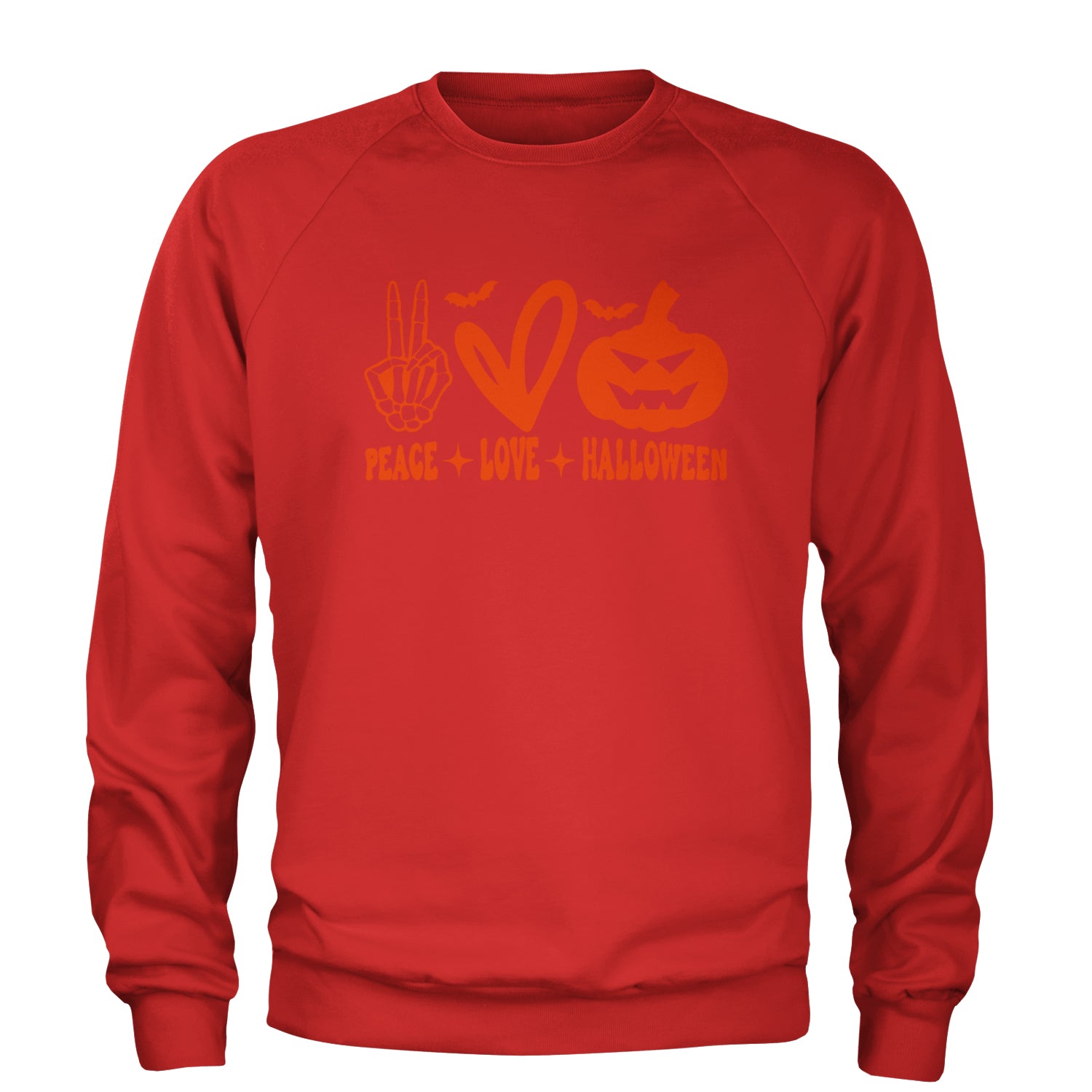 Peace, Love and Halloween Adult Crewneck Sweatshirt Red