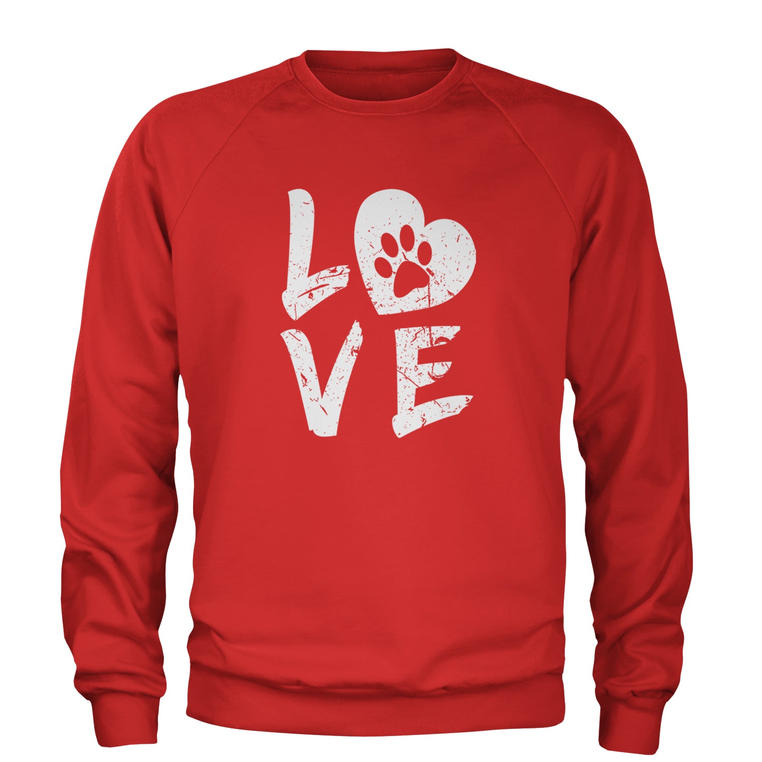 I Love My Dog Paw Print  Adult Crewneck Sweatshirt Red