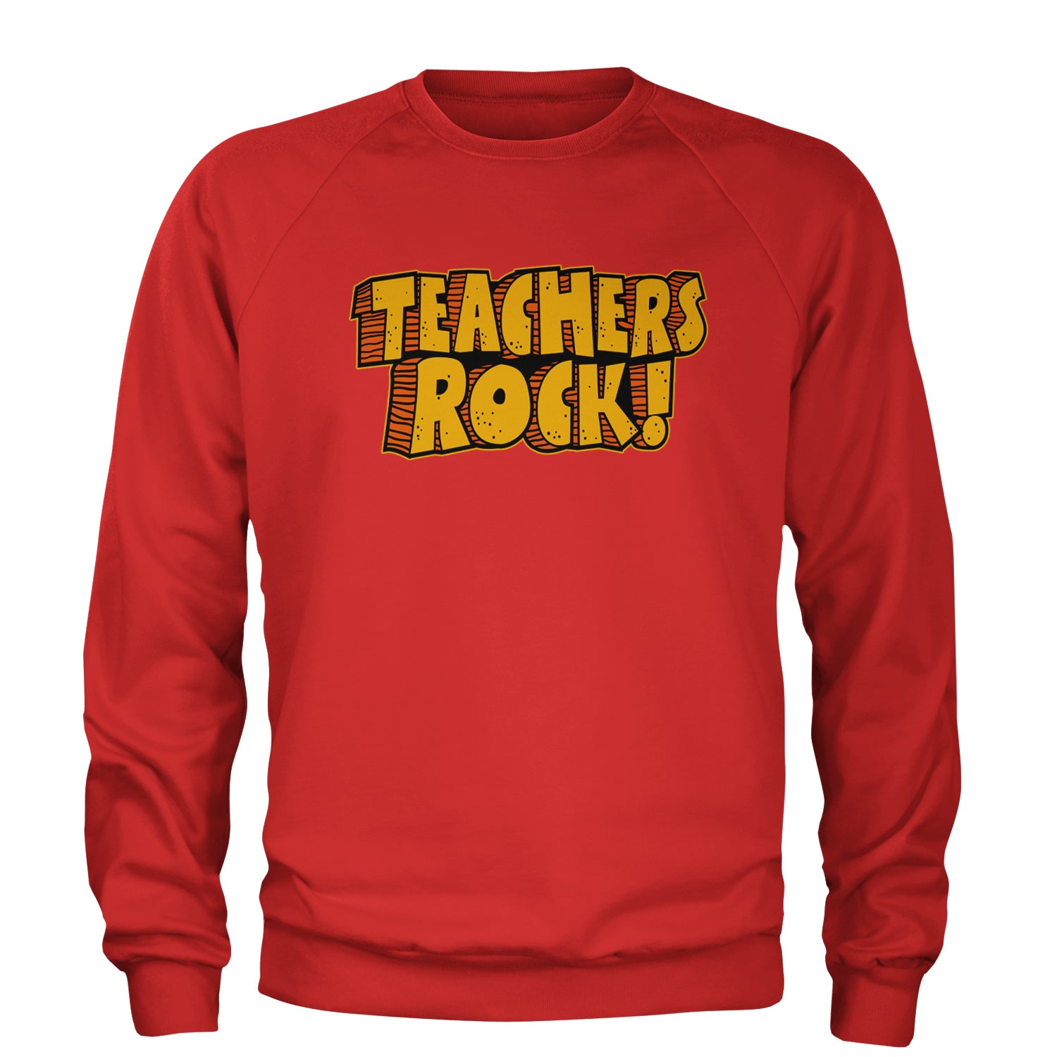 Teachers Rock Retro Adult Crewneck Sweatshirt Red