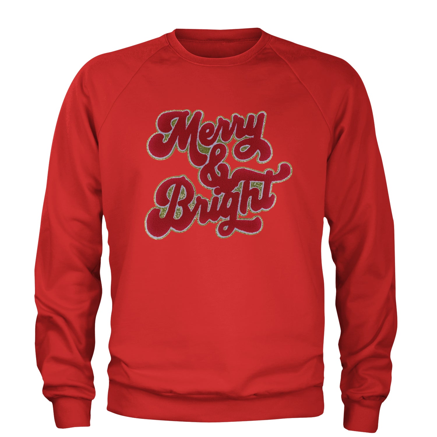 Merry & Bright Chenille Glitter Adult Crewneck Sweatshirt Red