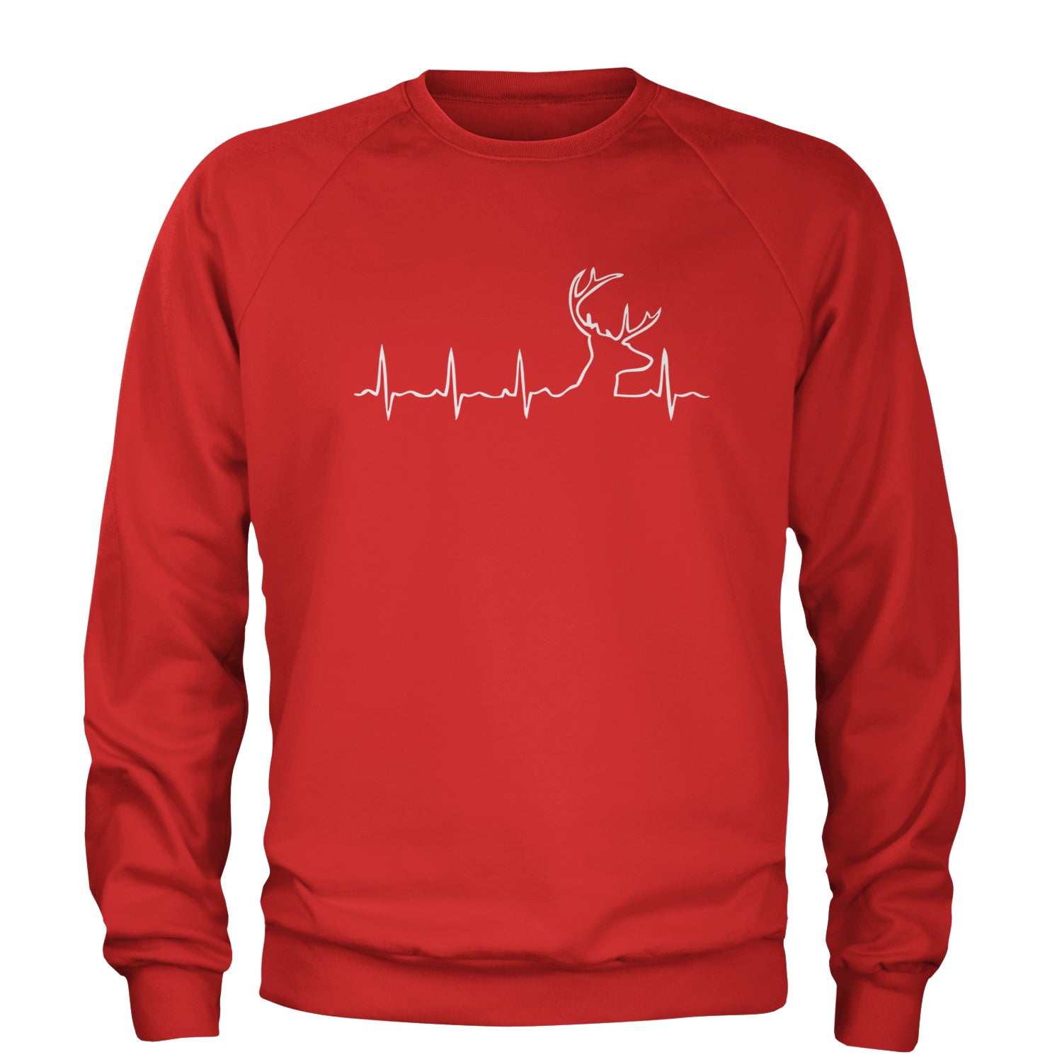 Hunting Heartbeat Deer Hunter Buck Stag Antlers  Adult Crewneck Sweatshirt Red