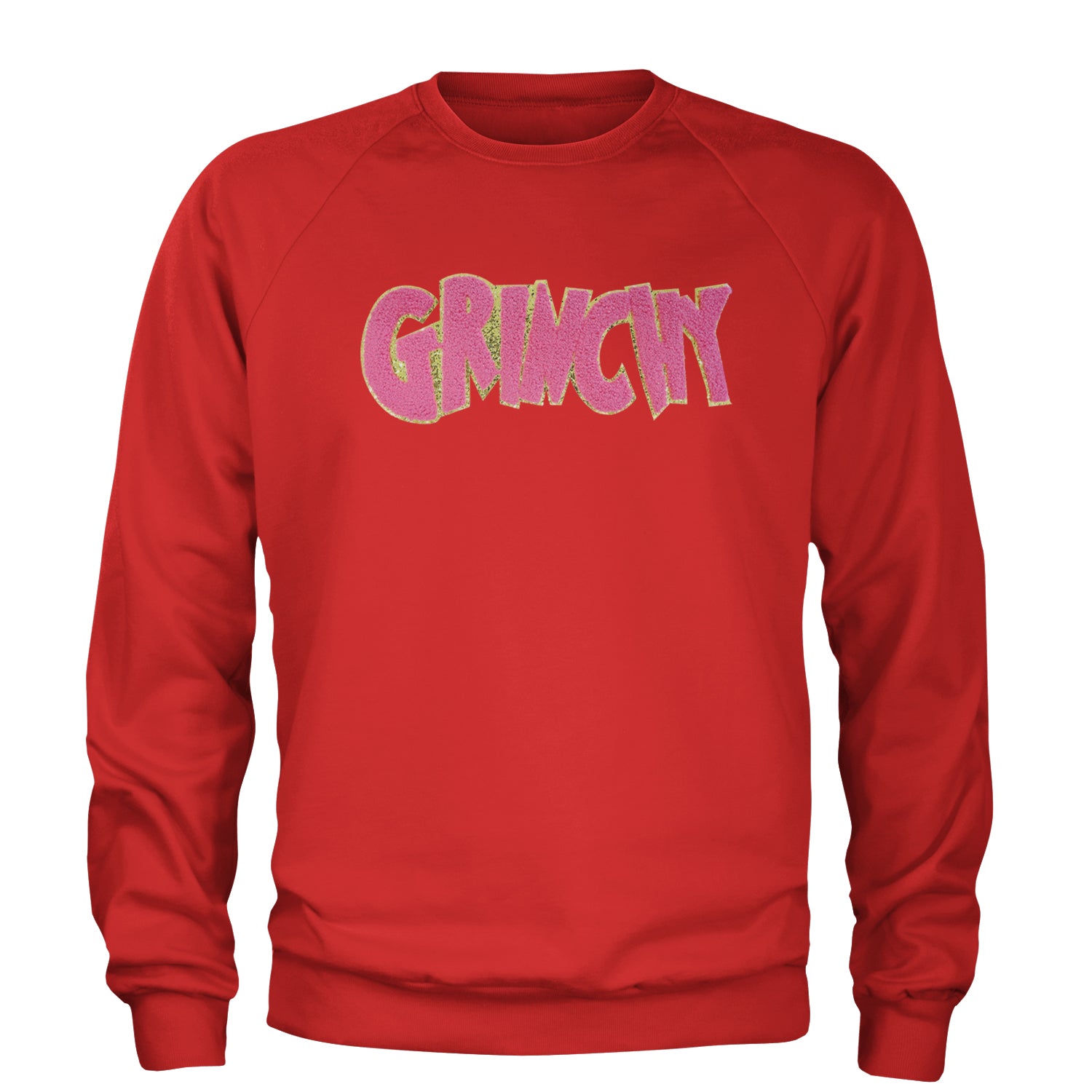 Pink Gr-nchy Chenille Patch Adult Crewneck Sweatshirt Red