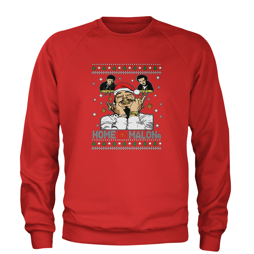 Home Malone Ugly Christmas Adult Crewneck Sweatshirt Red
