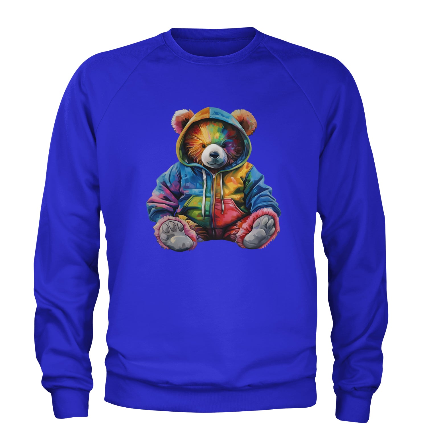 Rainbow Streetwear Urban Graffiti Bear Adult Crewneck Sweatshirt Royal Blue