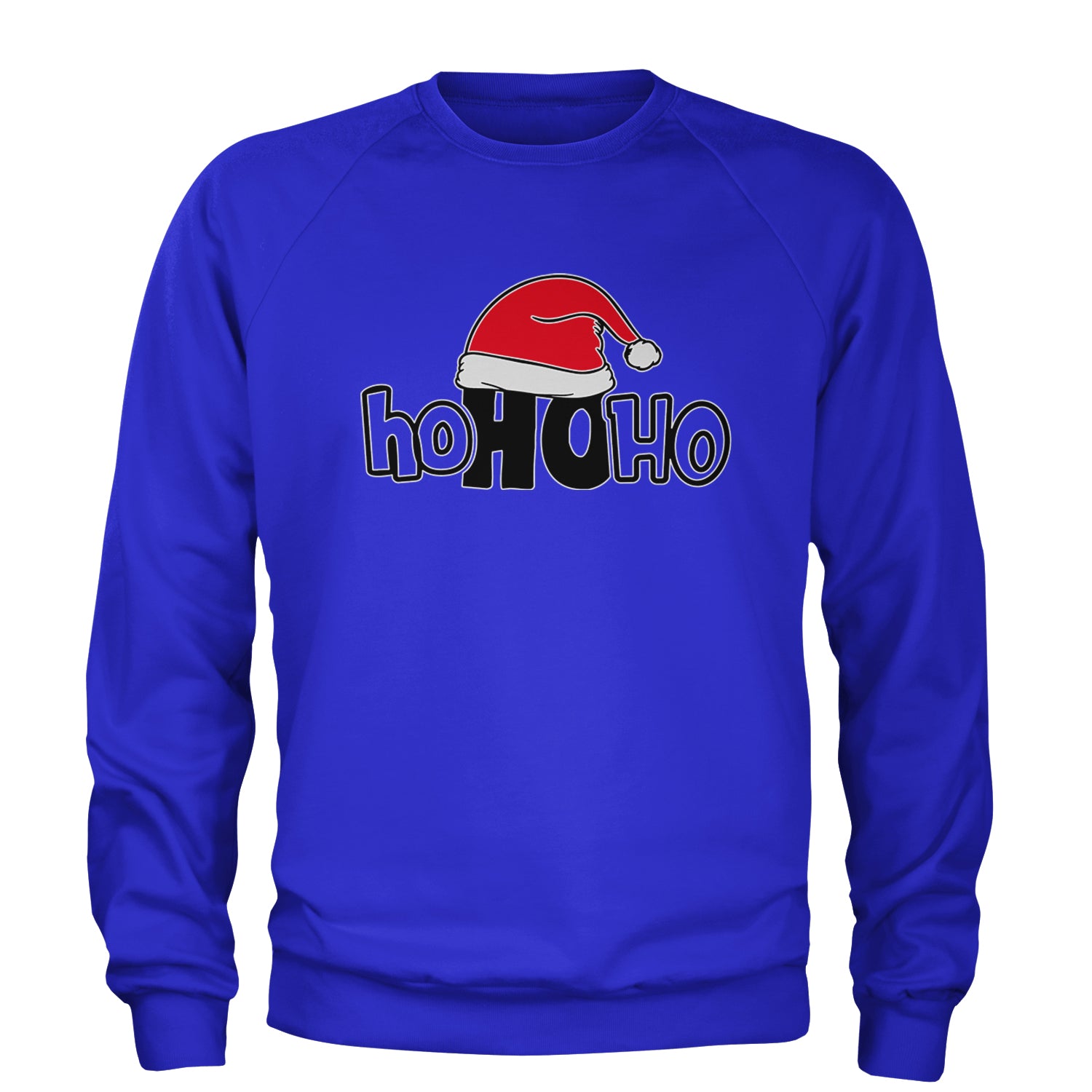 Ho Ho Ho Santa Christmas Hat Adult Crewneck Sweatshirt Royal Blue