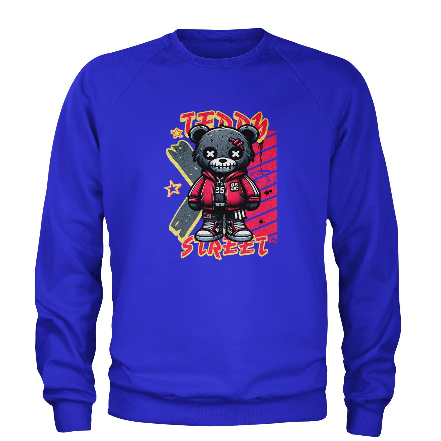 Teddy Attitude Urban Graffiti Bear Adult Crewneck Sweatshirt Royal Blue