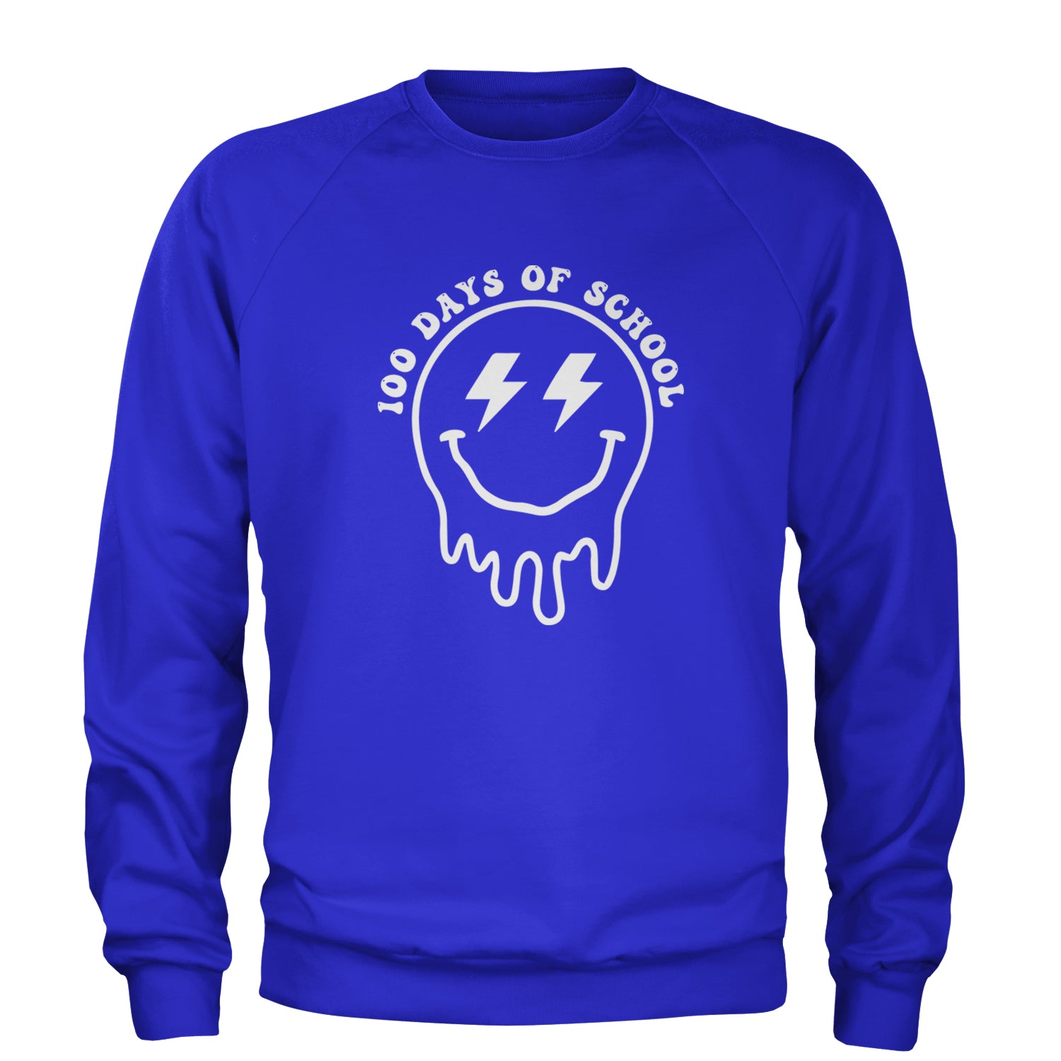 Melting Smile Face 100 Days Of School Adult Crewneck Sweatshirt Royal Blue