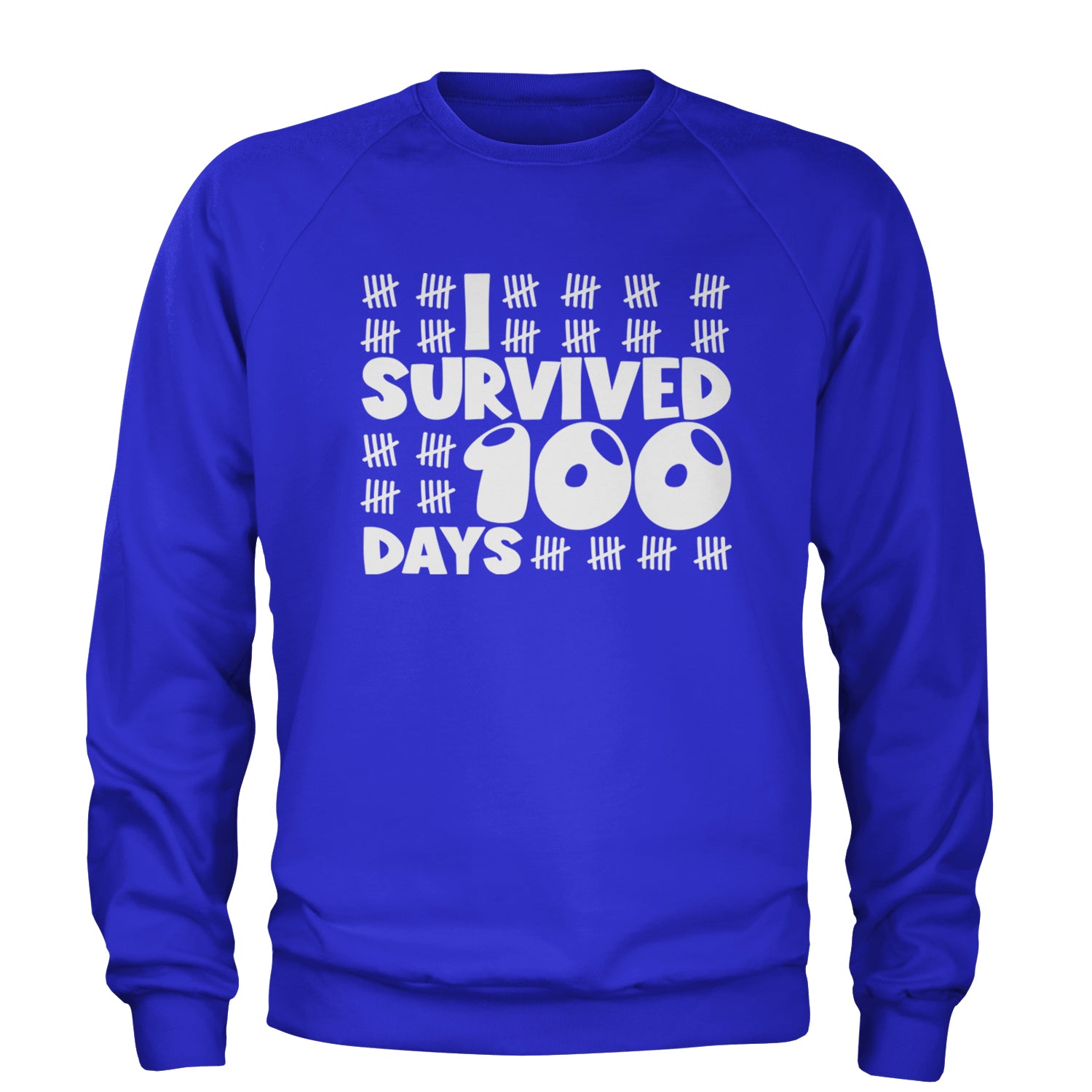 I Survived 100 Days Tally Marks Adult Crewneck Sweatshirt Royal Blue