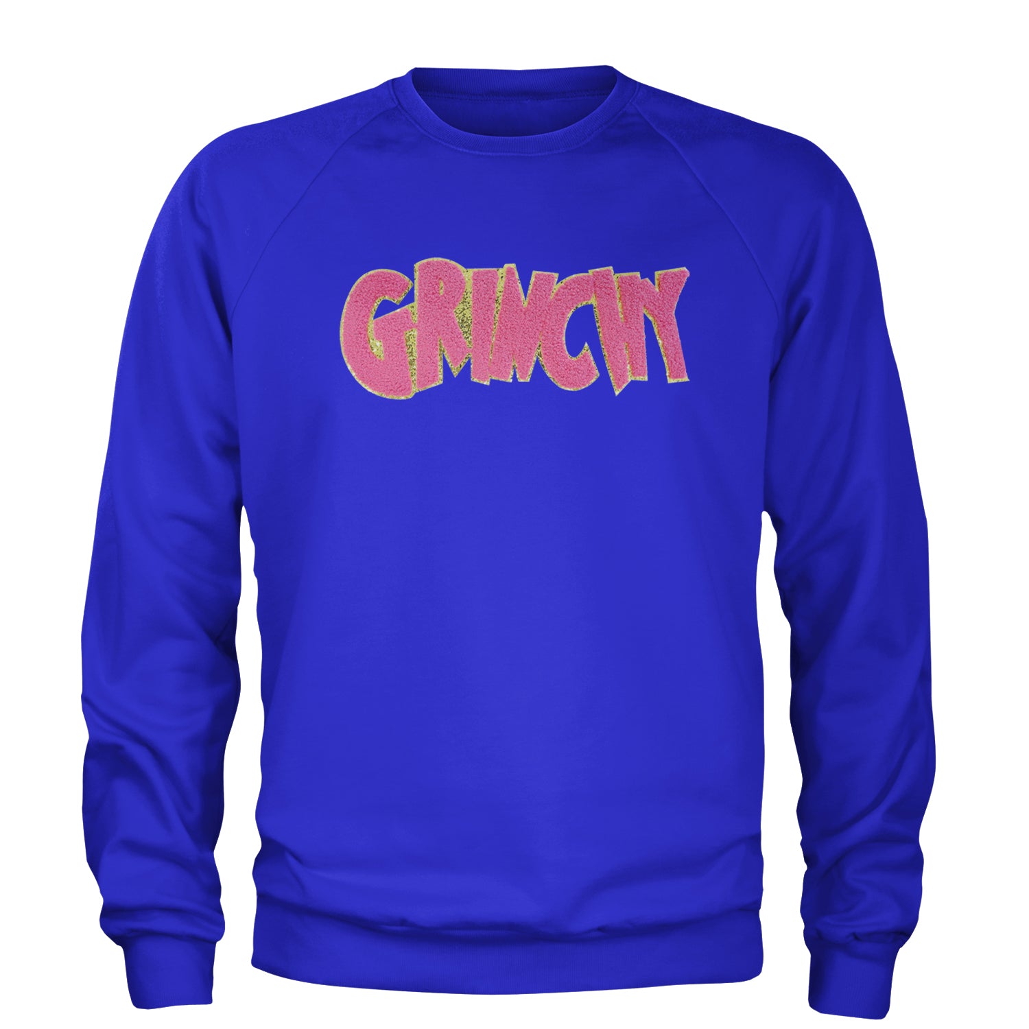 Pink Gr-nchy Chenille Patch Adult Crewneck Sweatshirt Royal Blue