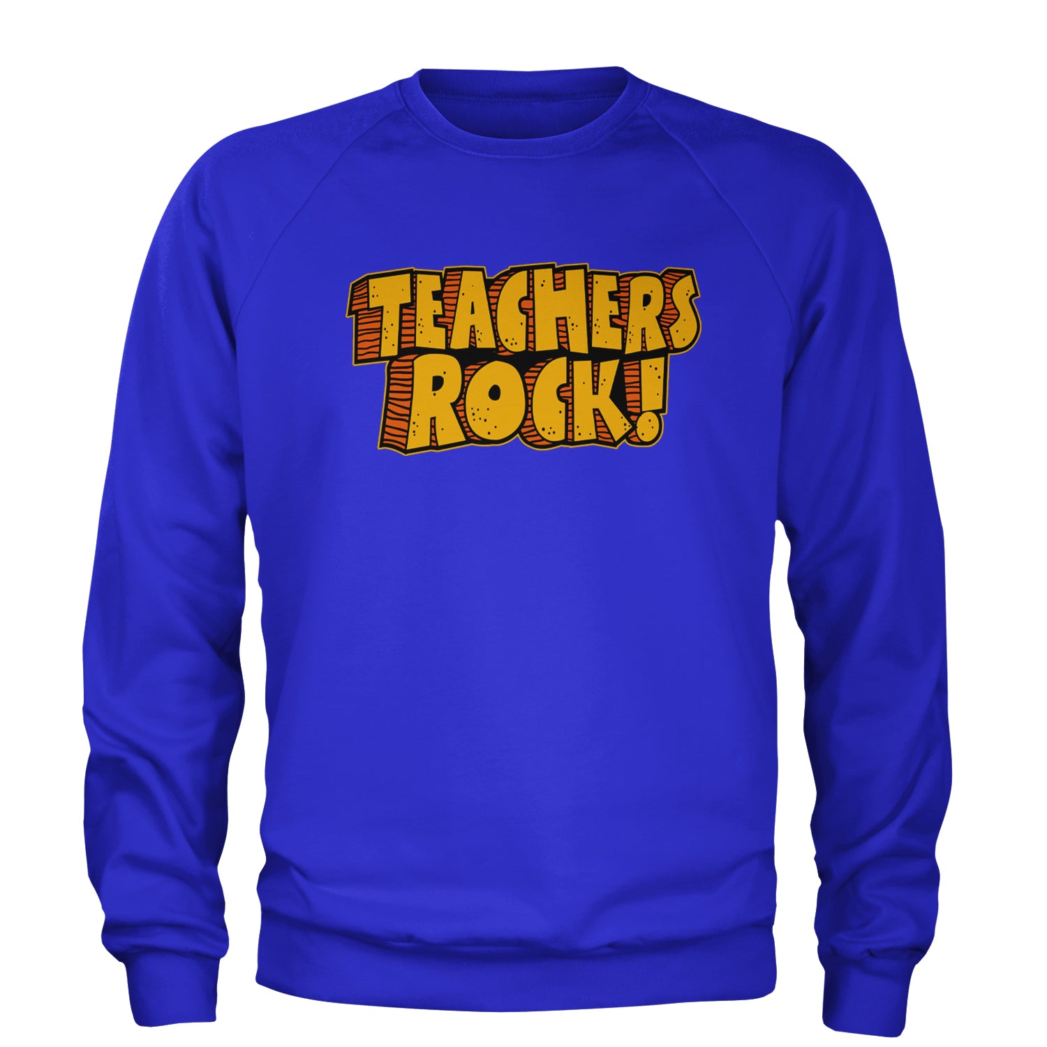 Teachers Rock Retro Adult Crewneck Sweatshirt Royal Blue