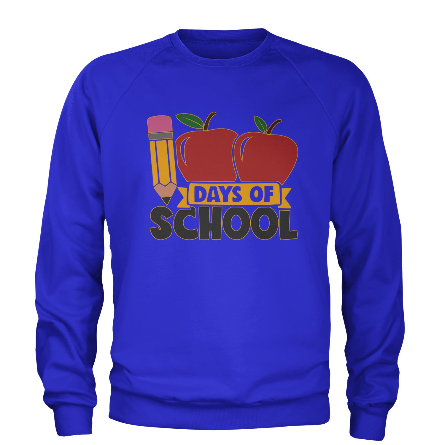 100 Days Of School Apple Pencil Adult Crewneck Sweatshirt Royal Blue