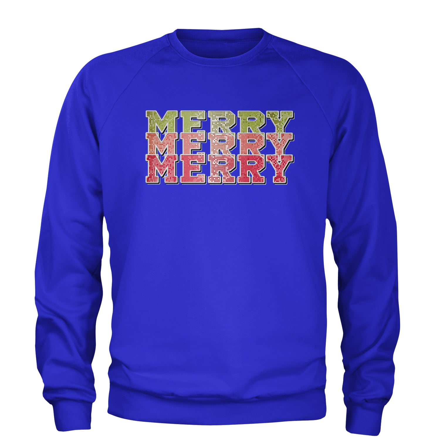 Merry Merry Merry Faux Sequins Adult Crewneck Sweatshirt Royal Blue