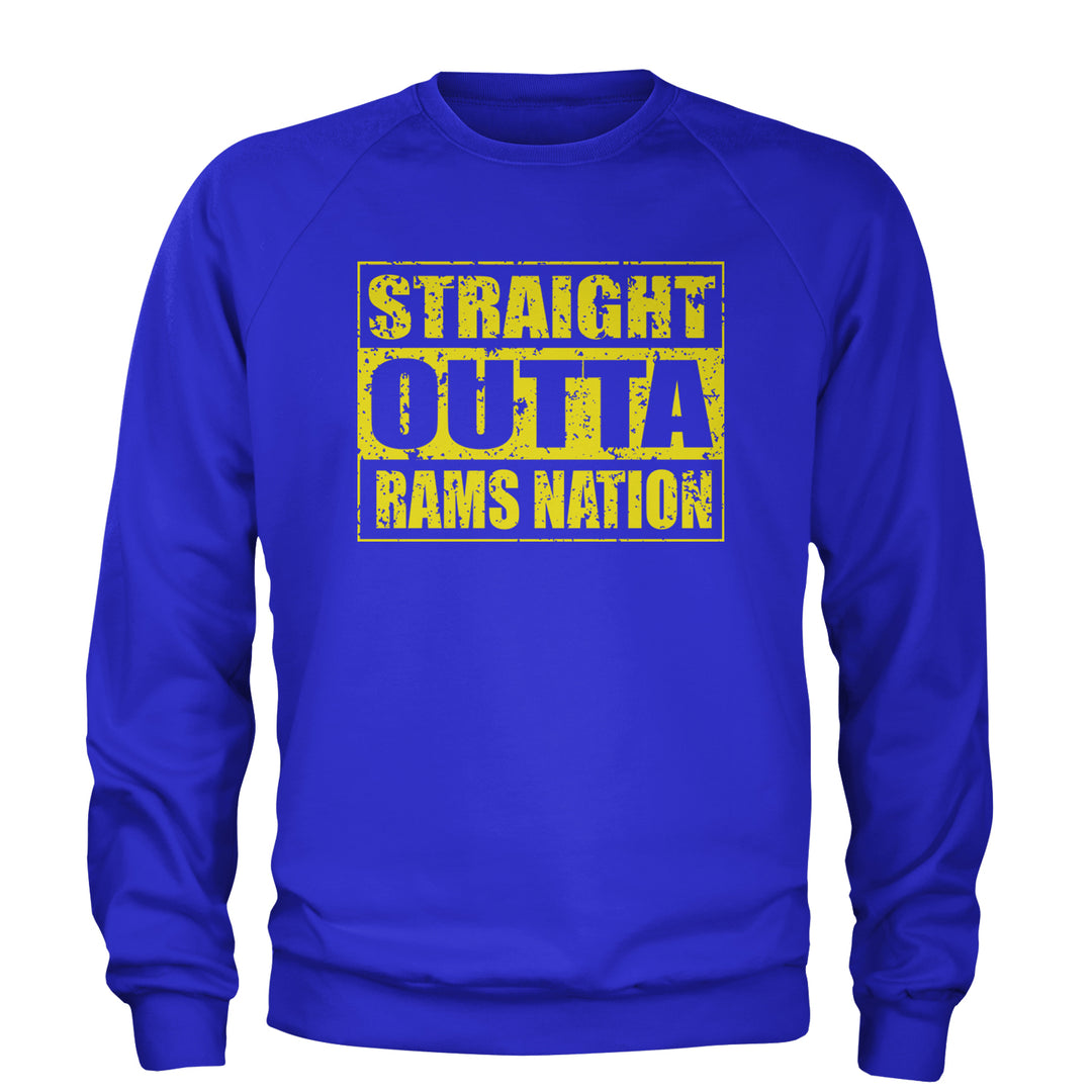 Straight Outta Rams Nation   Adult Crewneck Sweatshirt Royal Blue