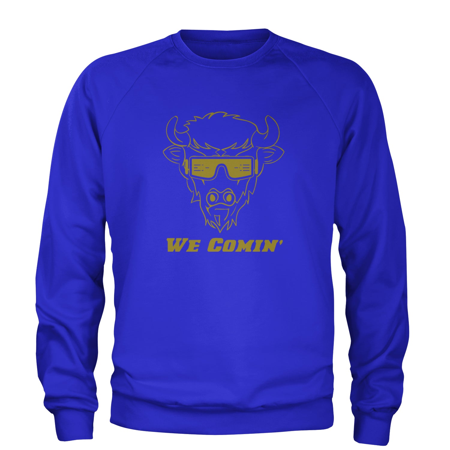 We Coming Coach Prime Colorado Adult Crewneck Sweatshirt Royal Blue