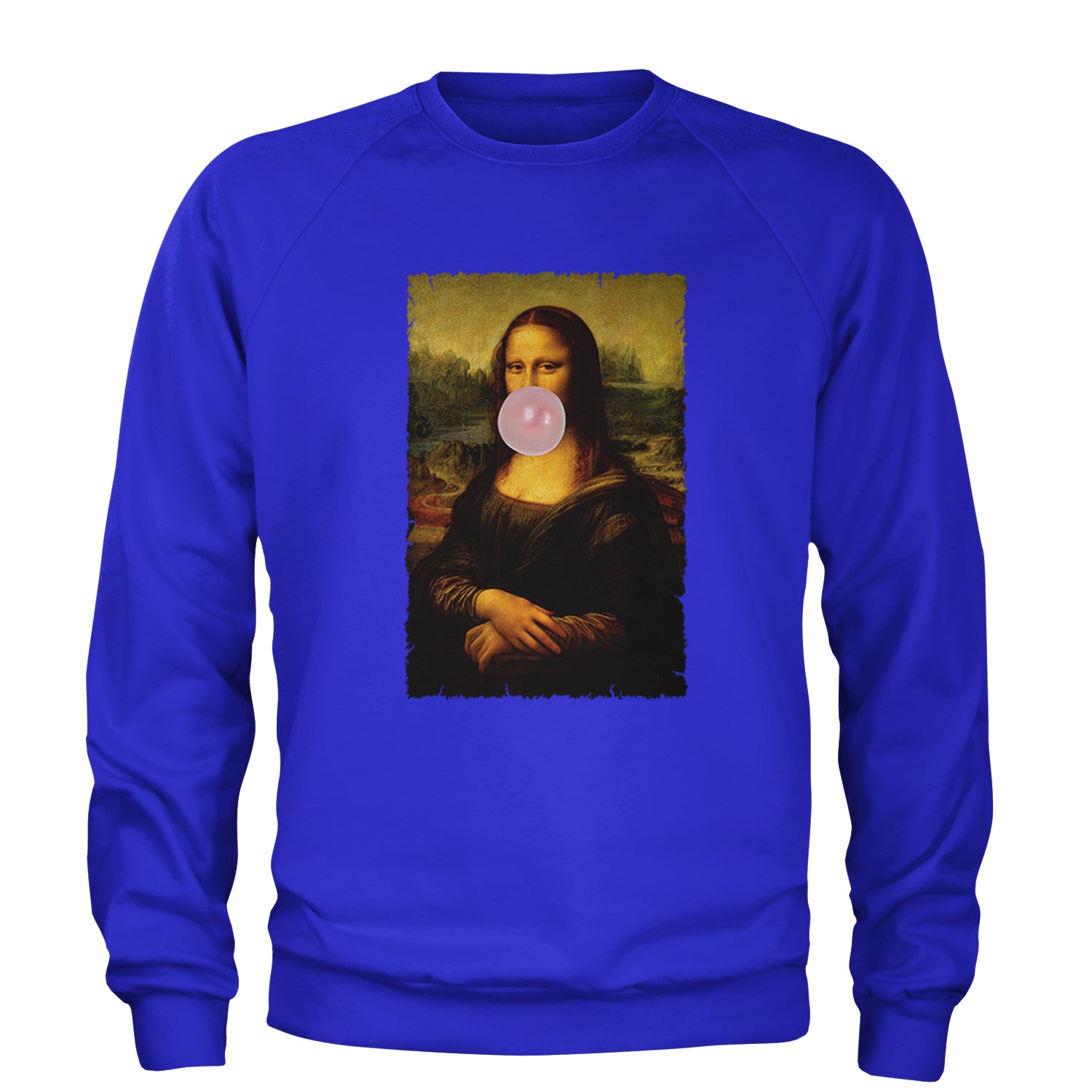 Mona Lisa Smile Pink Bubble Gum Da Vinci Icon Adult Crewneck Sweatshirt Royal Blue