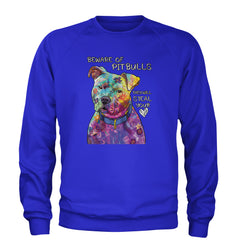 Beware Of Pit Bulls, They Will Steal Your Heart  Adult Crewneck Sweatshirt Royal Blue