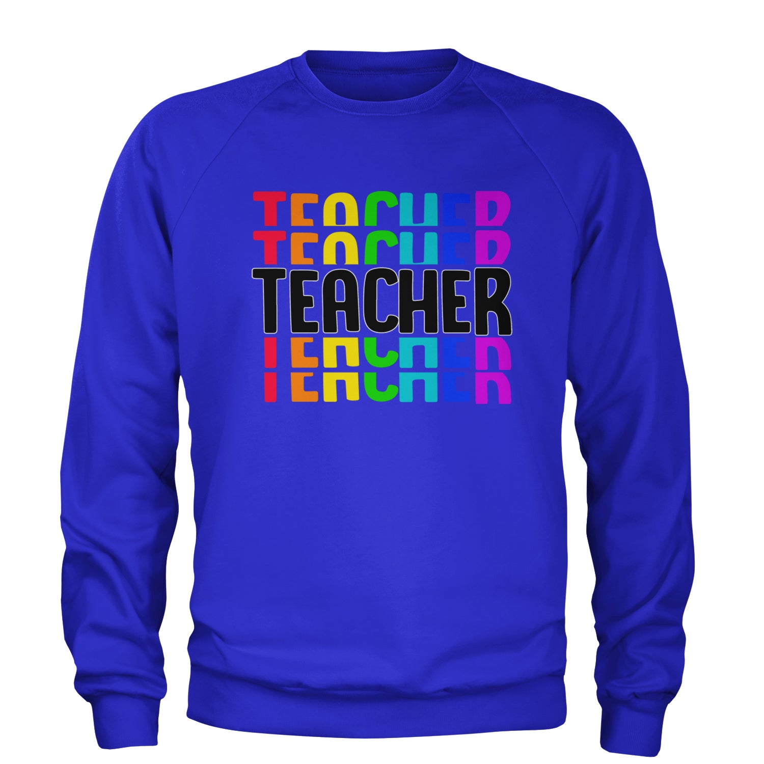 Teacher Repeated Rainbow Pattern Adult Crewneck Sweatshirt Royal Blue