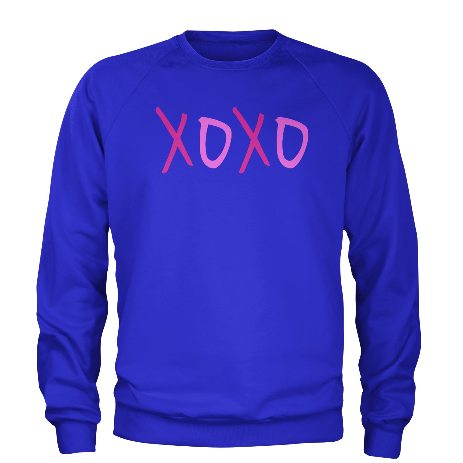 XOXO Pink Print Adult Crewneck Sweatshirt Royal Blue