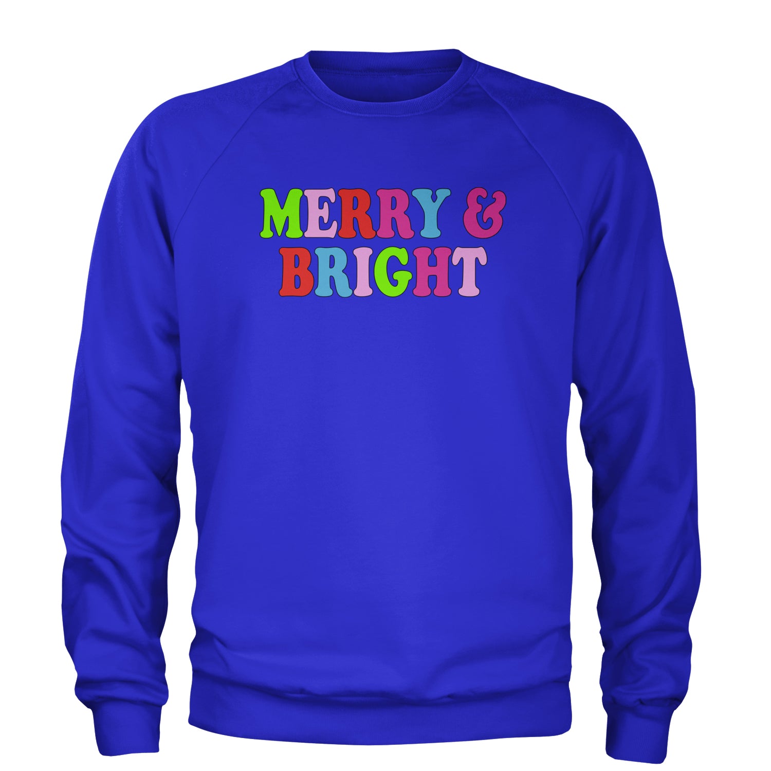 Merry and Bright Festive Christmas Holiday Adult Crewneck Sweatshirt Royal Blue