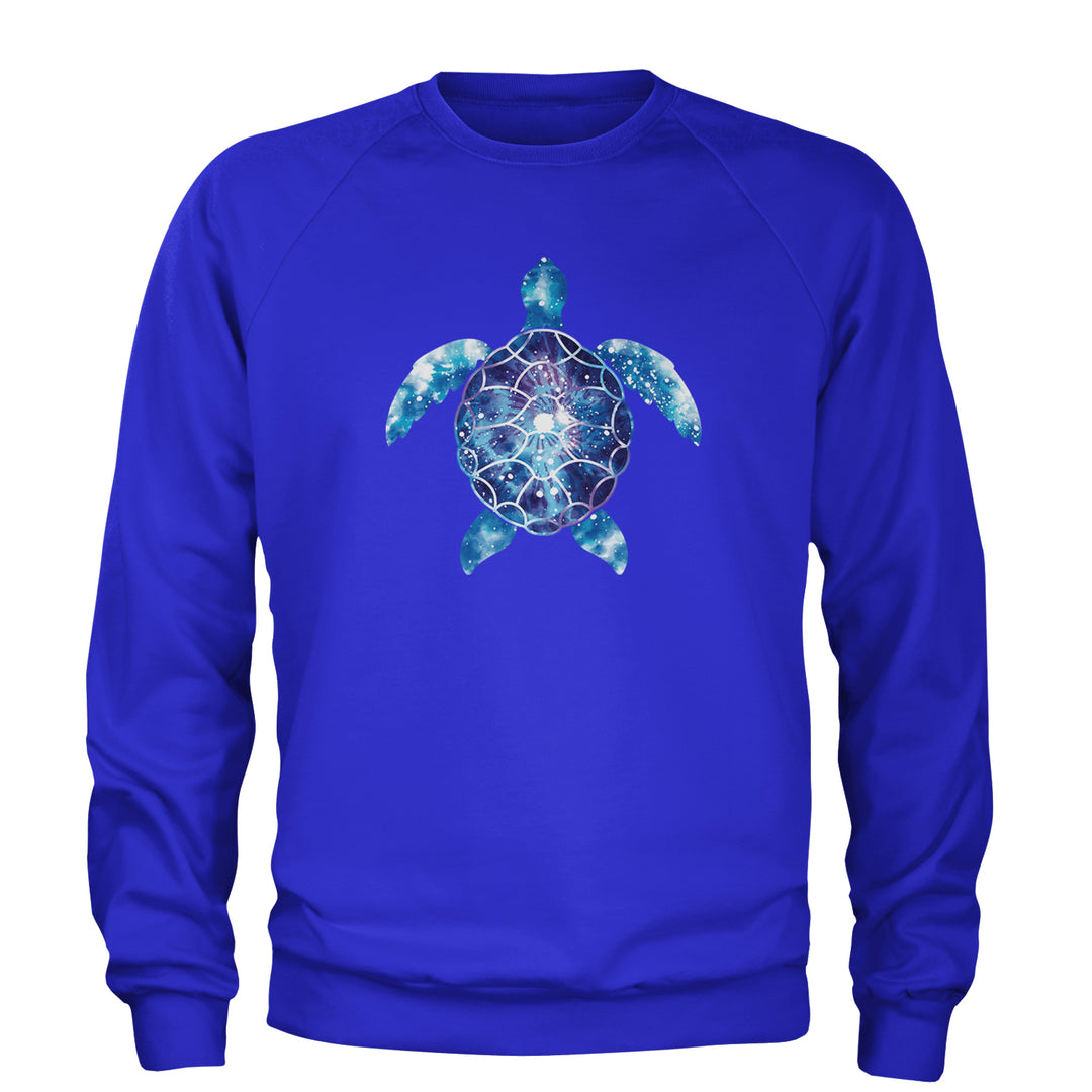 Ocean Aura Tie-Dye Sea Turtle Adult Crewneck Sweatshirt Royal Blue