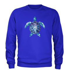 Ocean Aura Tie-Dye Sea Turtle Adult Crewneck Sweatshirt Royal Blue