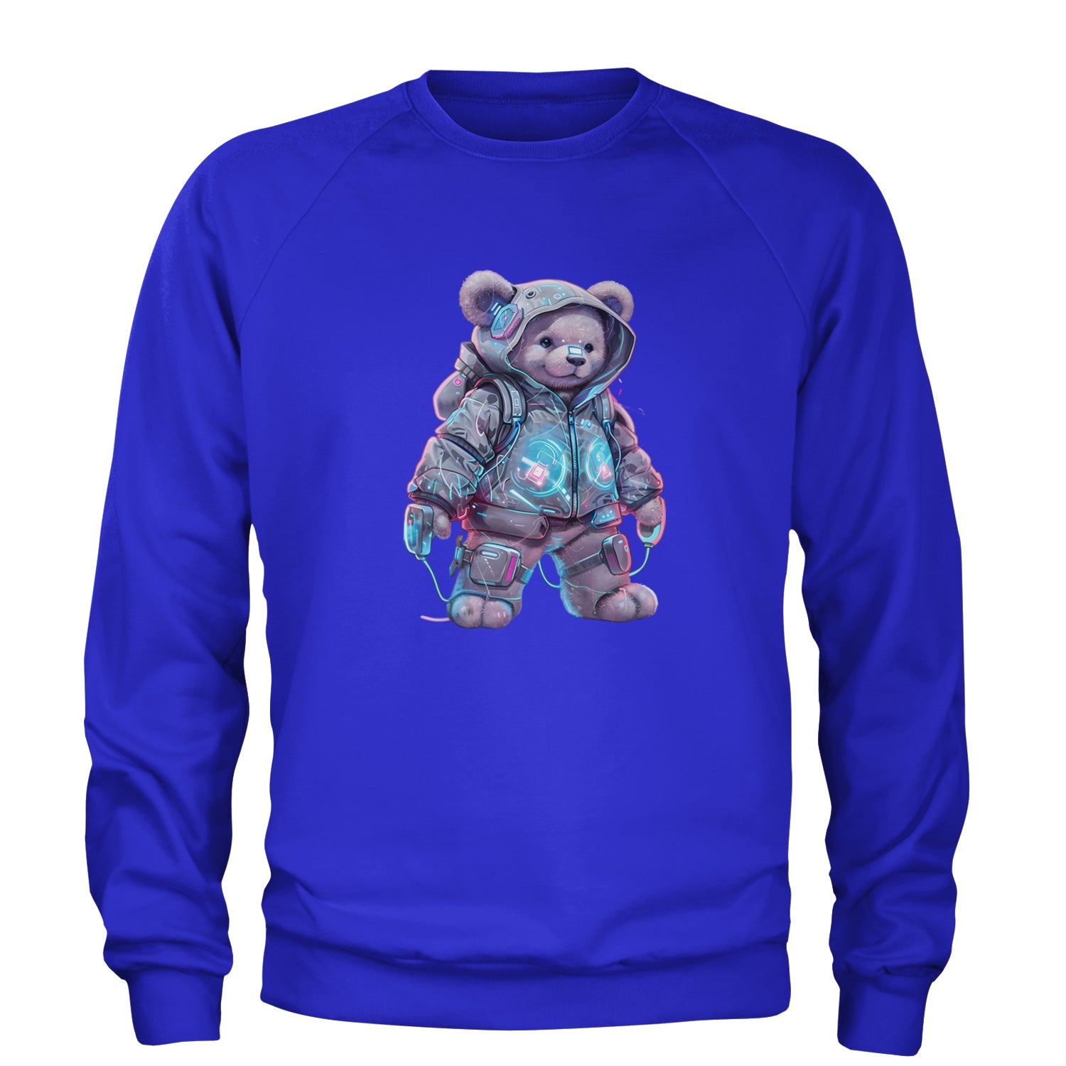 Cyberpunk Adventure Urban Graffiti Bear Adult Crewneck Sweatshirt Royal Blue