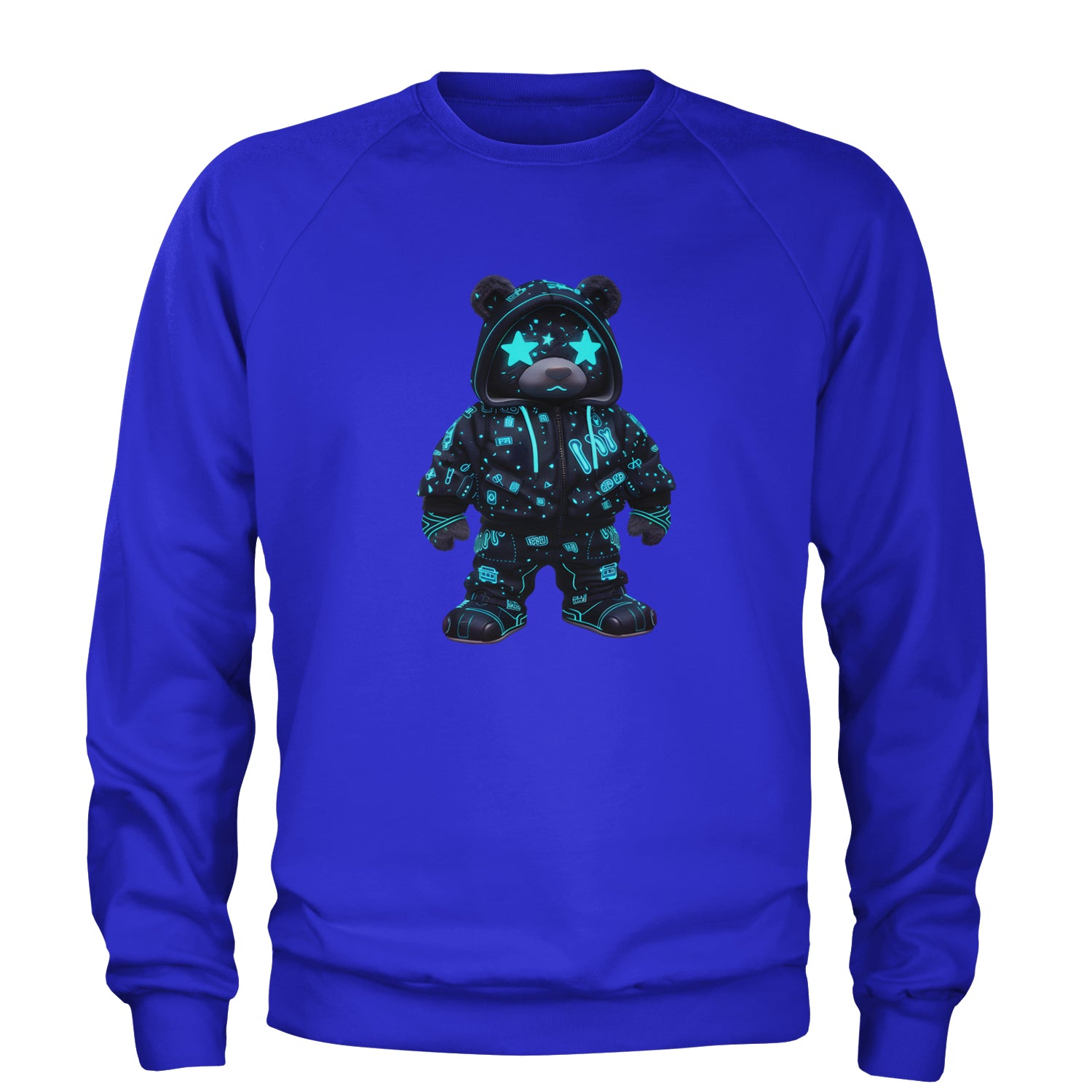 Starry Eyed Vaporwave Urban Graffiti Bear Adult Crewneck Sweatshirt Royal Blue