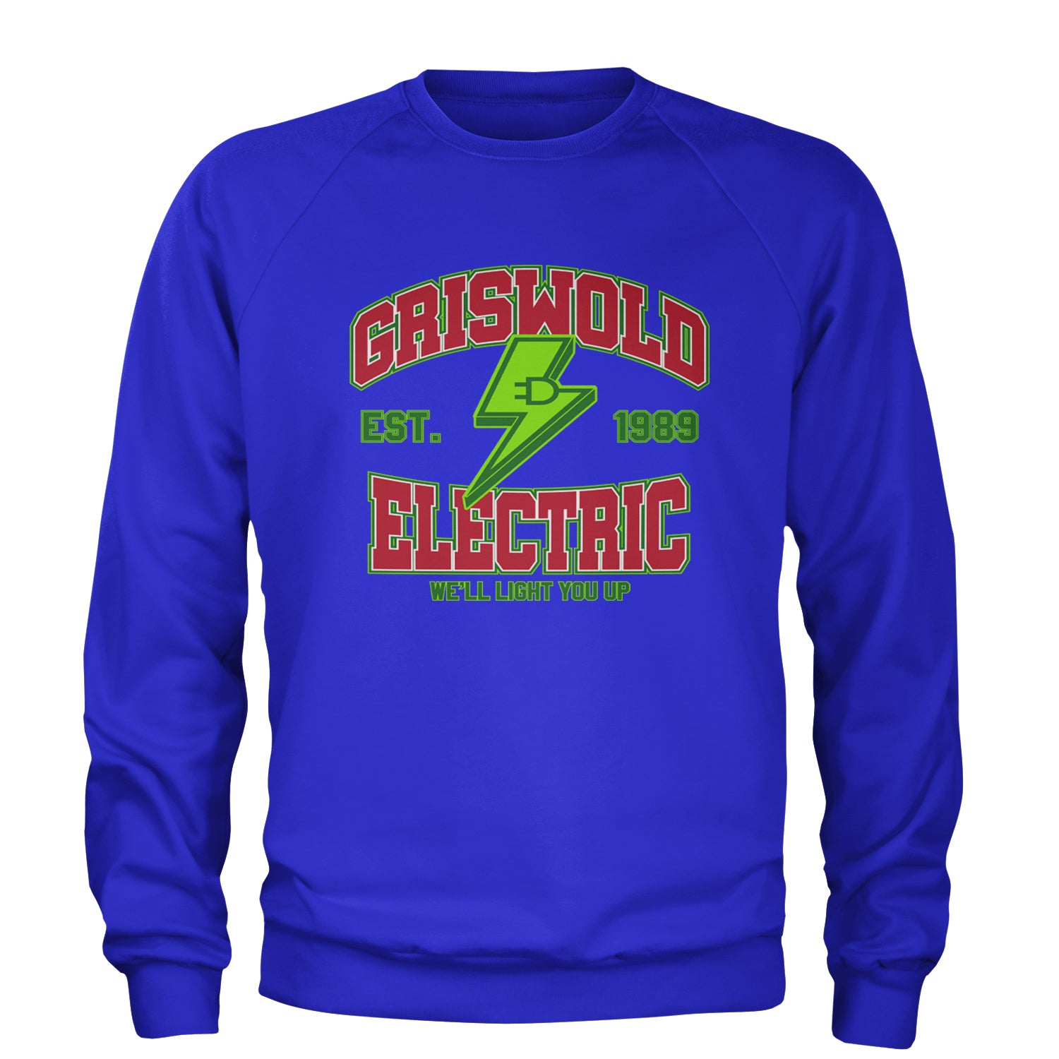 Griswold Electric We'll Light You Up Adult Crewneck Sweatshirt Royal Blue