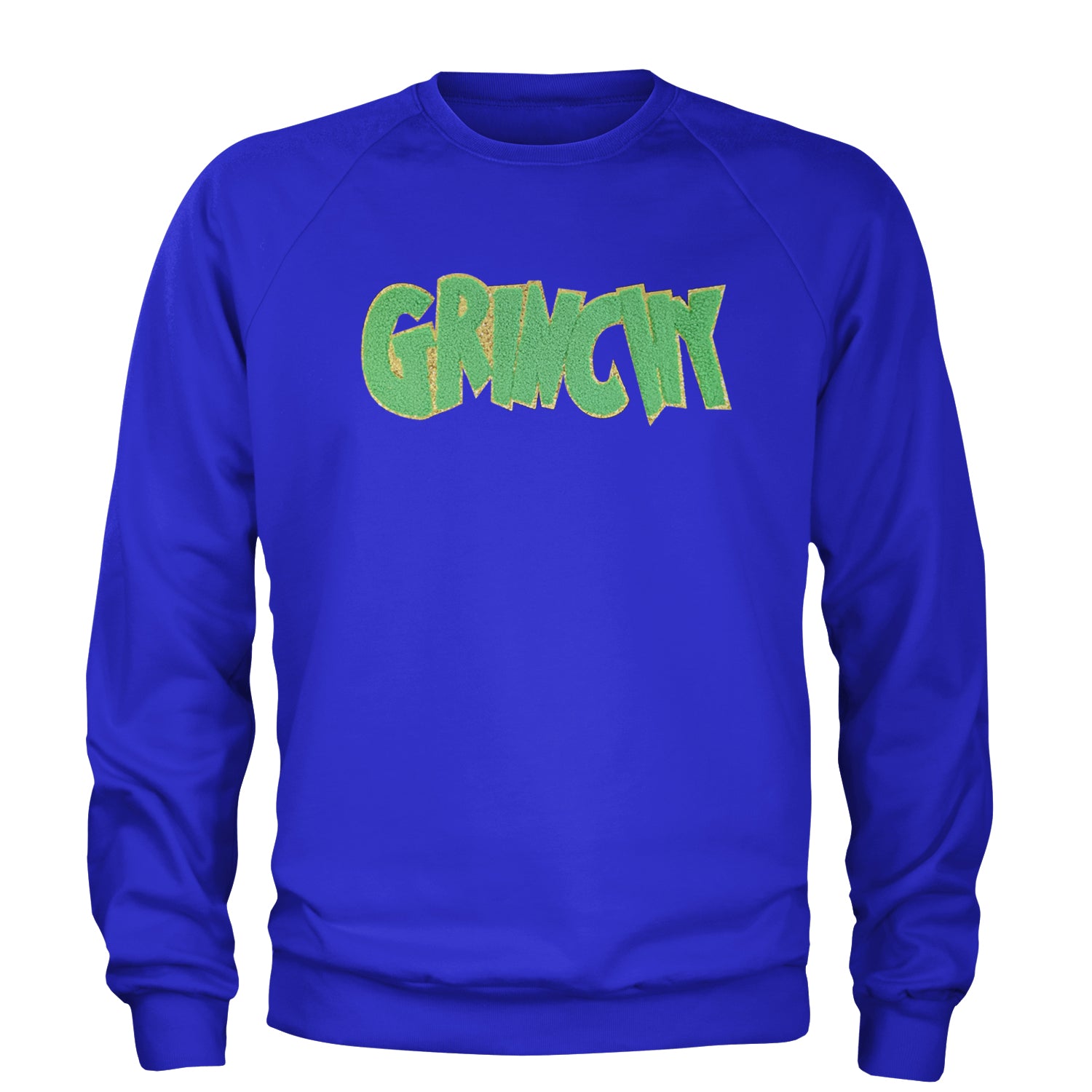 Green Gr-nchy Chenille Patch Adult Crewneck Sweatshirt Royal Blue