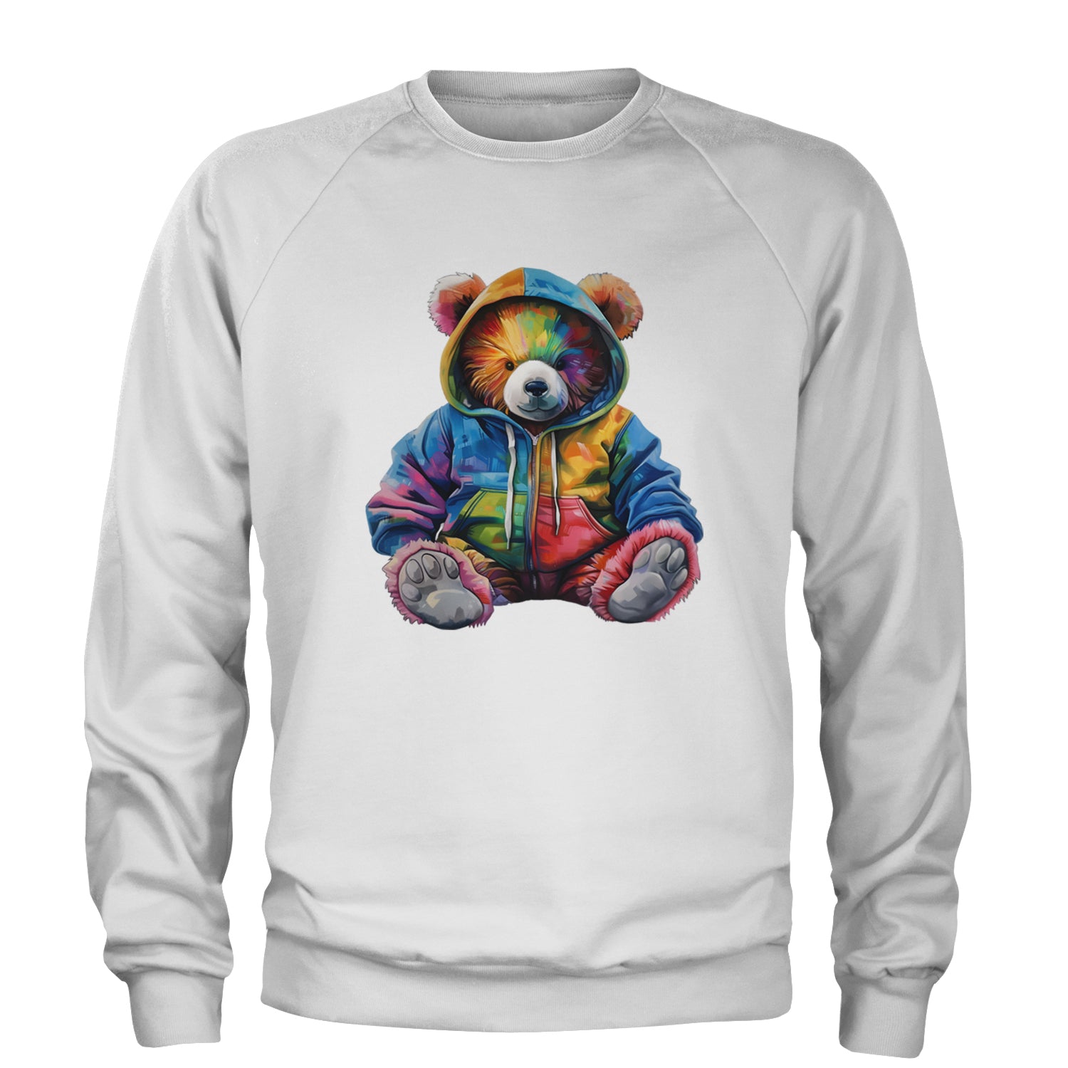 Rainbow Streetwear Urban Graffiti Bear Adult Crewneck Sweatshirt White