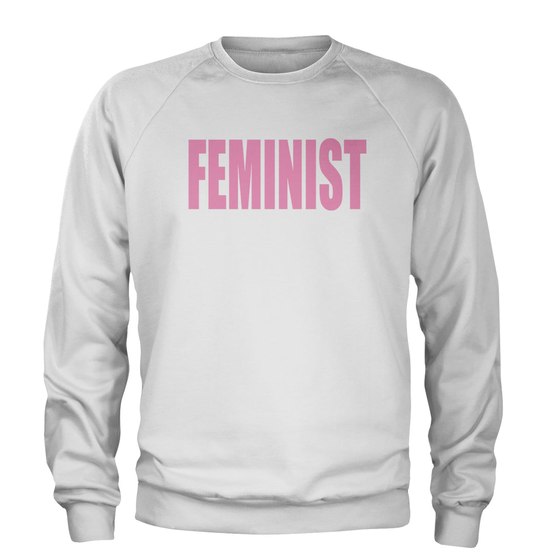 Feminist (Pink Print) Adult Crewneck Sweatshirt White