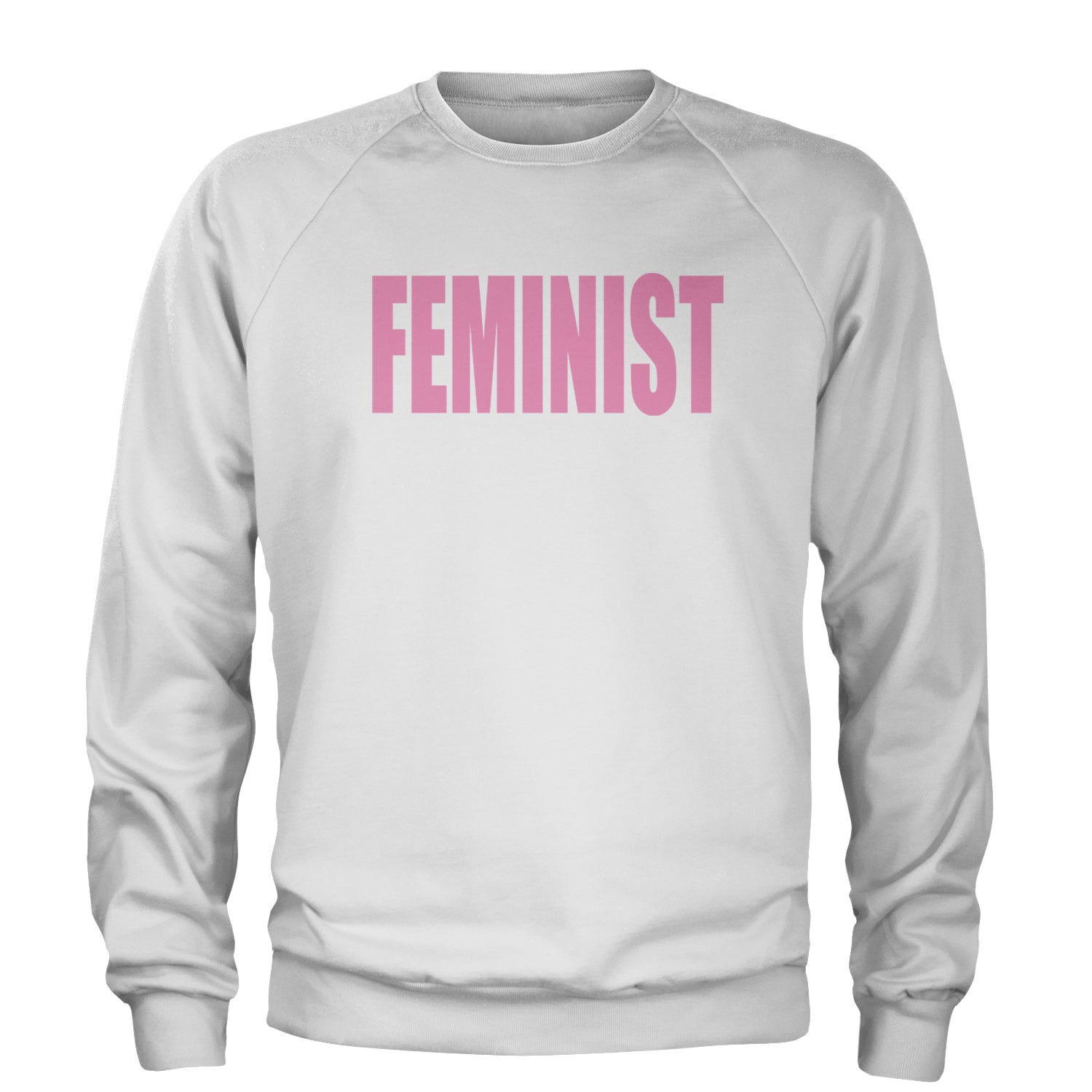 Feminist (Pink Print) Adult Crewneck Sweatshirt White