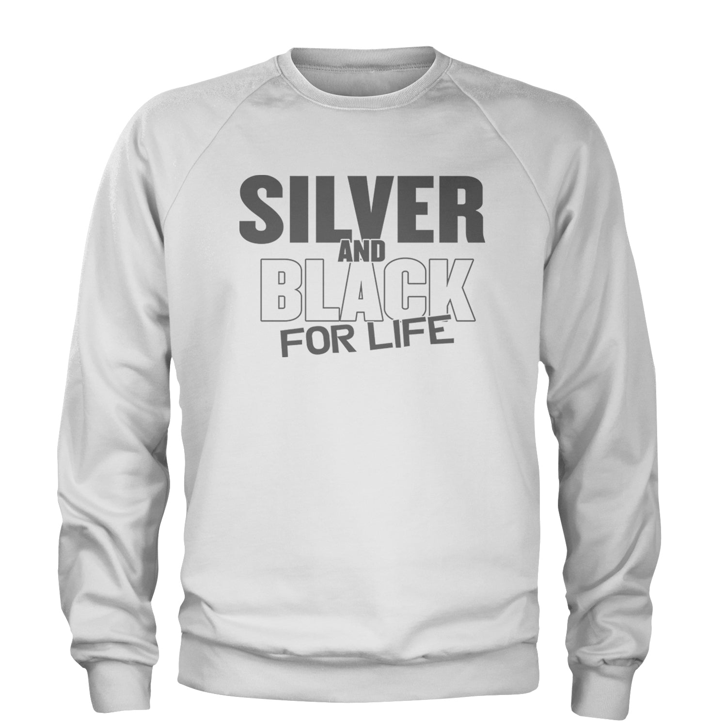 Silver And Black For Life Football Fan Adult Crewneck Sweatshirt White