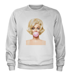 Ms. Monroe Pink Bubble Gum American Icon Adult Crewneck Sweatshirt White