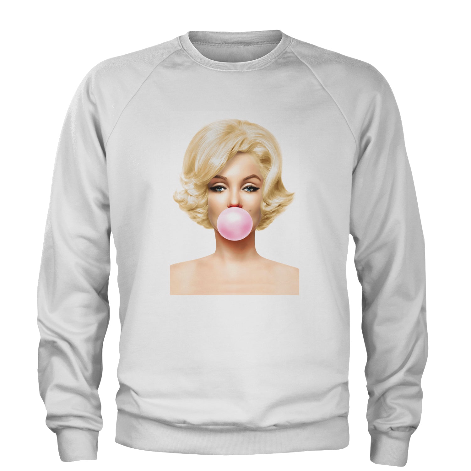 Ms. Monroe Pink Bubble Gum American Icon Adult Crewneck Sweatshirt White