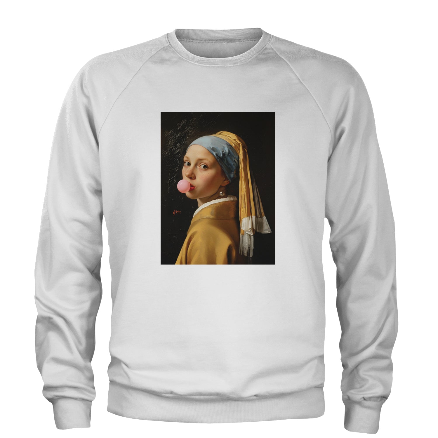 Girl with a Pearl Earring Bubble Gum Contemporary Art Adult Crewneck Sweatshirt White