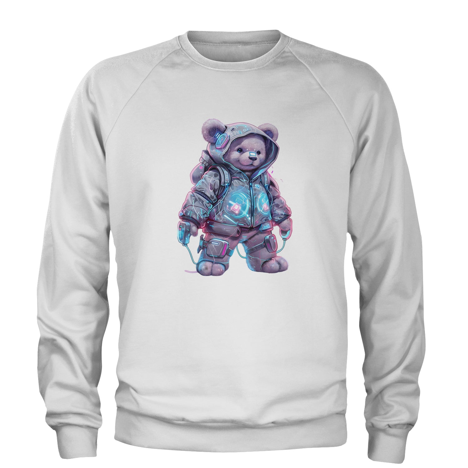 Cyberpunk Adventure Urban Graffiti Bear Adult Crewneck Sweatshirt White