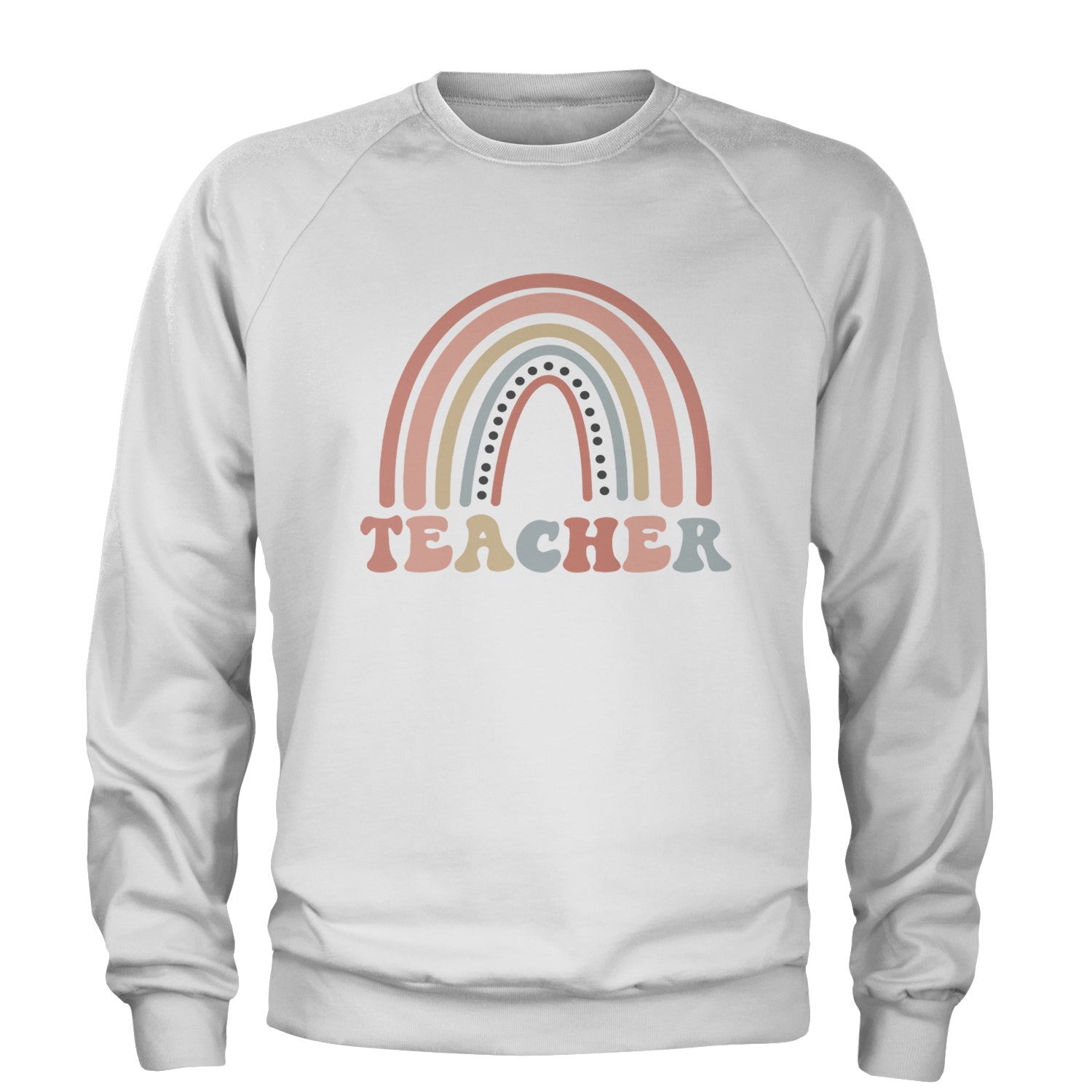 Teacher Pastel Rainbow Adult Crewneck Sweatshirt White