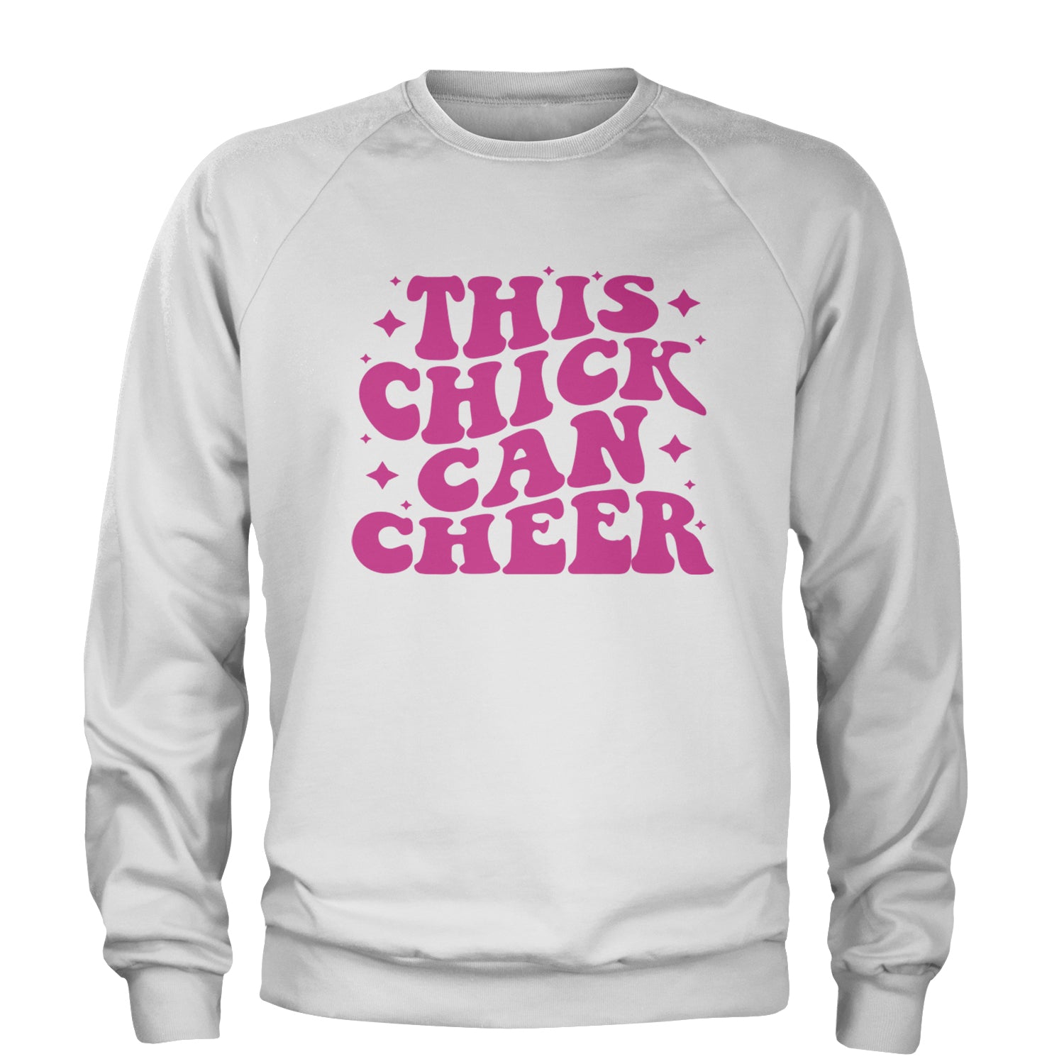 This Chick Can Cheer Adult Crewneck Sweatshirt White