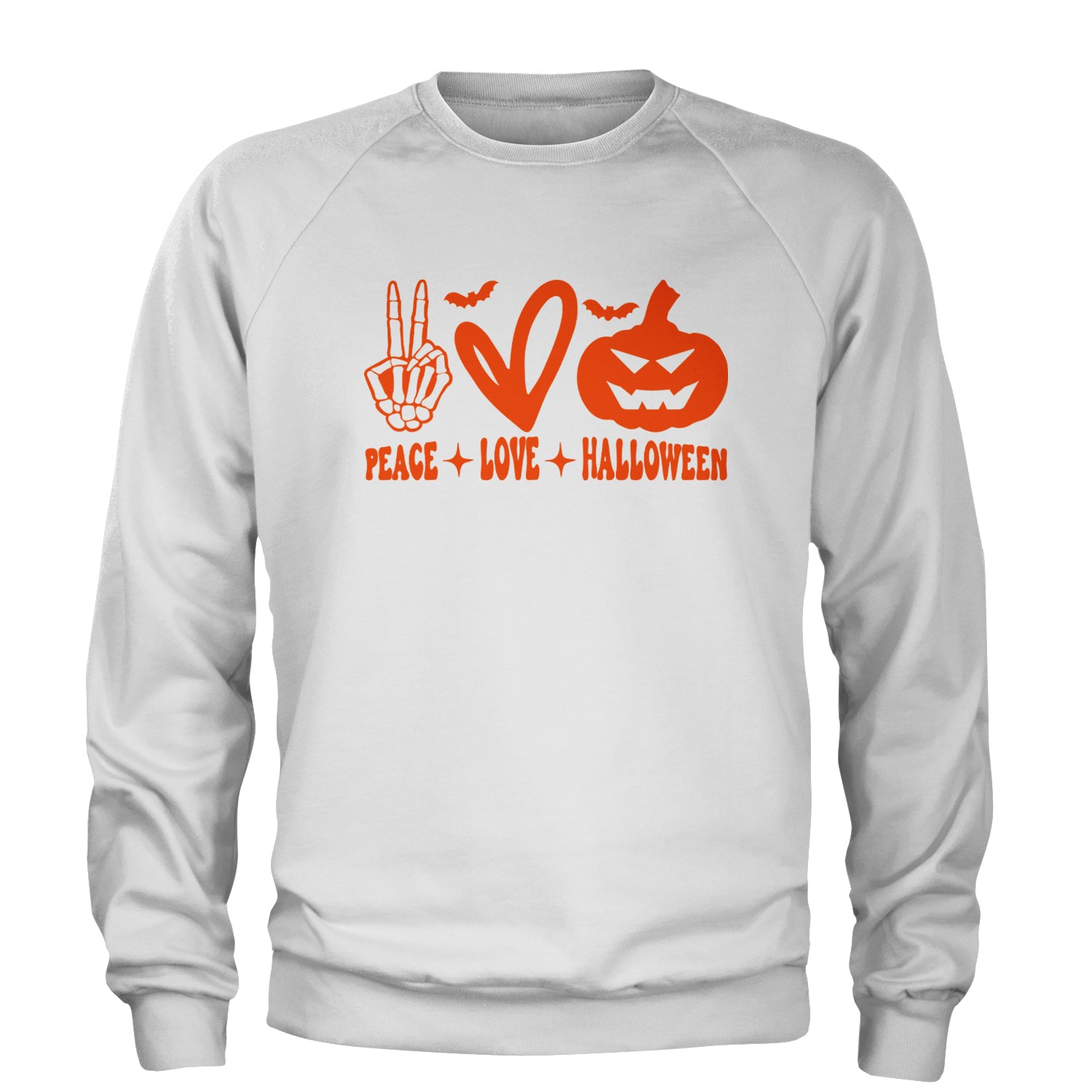 Peace, Love and Halloween Adult Crewneck Sweatshirt White