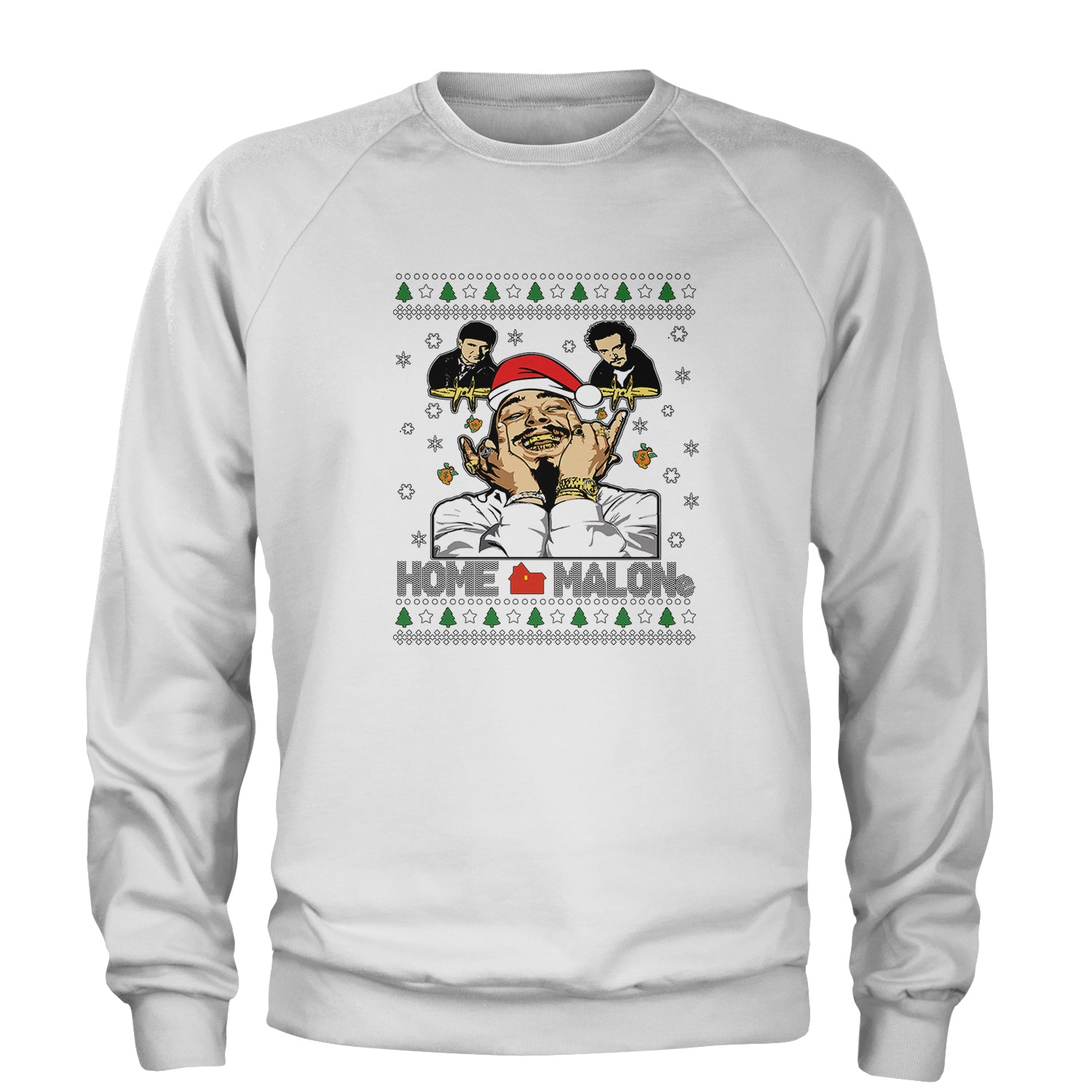 Home Malone Ugly Christmas Adult Crewneck Sweatshirt White