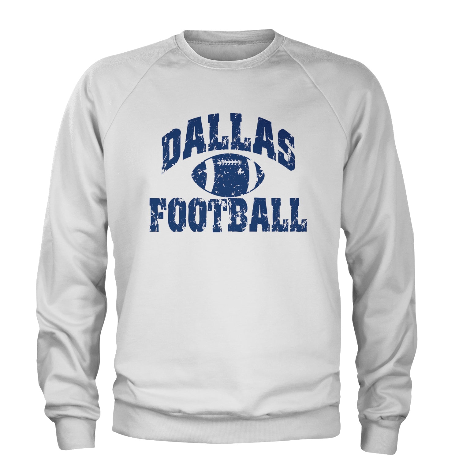 Dallas Distressed Football Adult Crewneck Sweatshirt White