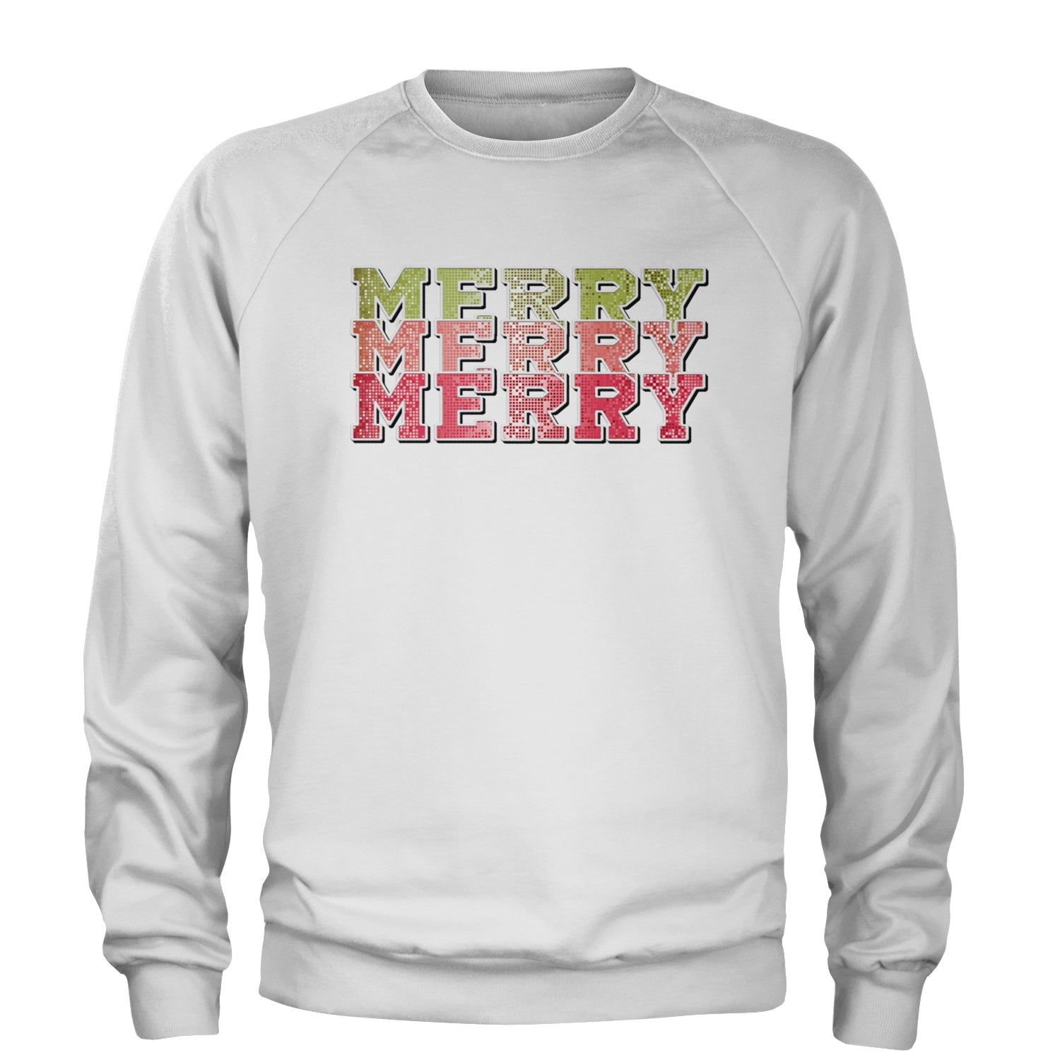 Merry Merry Merry Faux Sequins Adult Crewneck Sweatshirt White